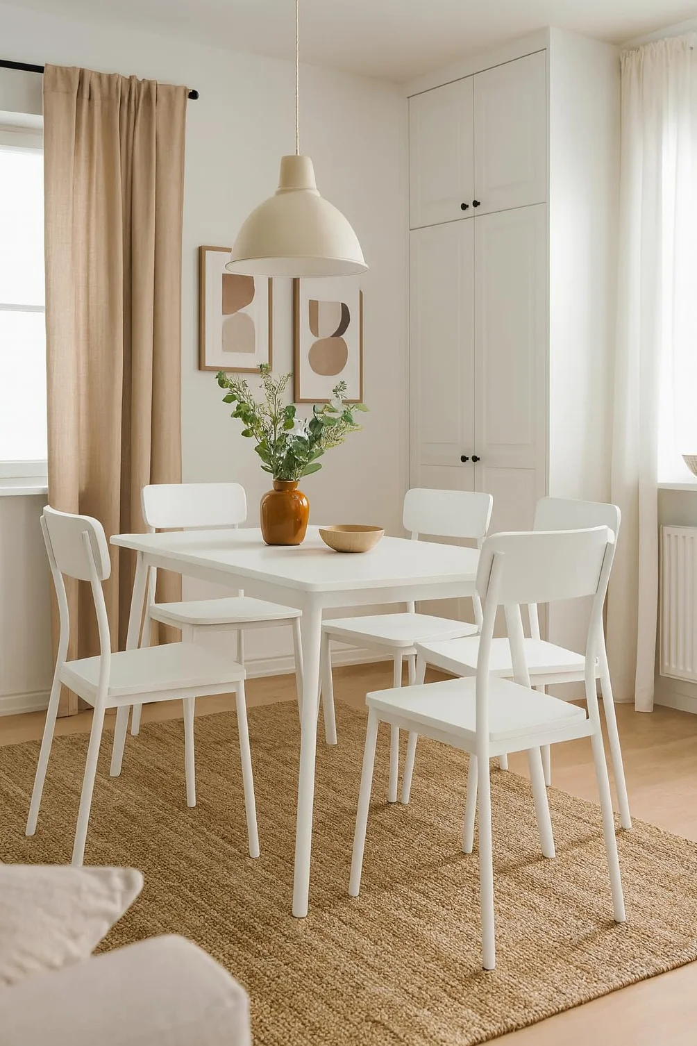 DUPI Conjunto Mesa y 4 sillas New XOBE, Fabricado con Metal y MDF, Mesa Comedor, Conjunto Estilo Atemporal (Blanco) 110x70cm