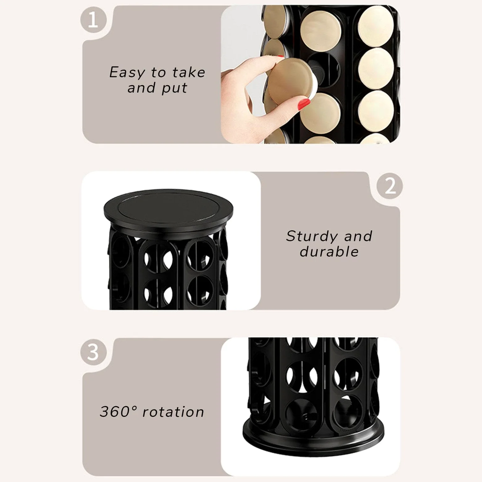 Cápsulas de Café Almacenamiento Organizador Giratorio Dispensador | Soporte Giratorio para Cápsulas de Café Rotativo para Encimera, Mostrador, Cocina, Hogar, Apartamento, Restaurante, Hotel,