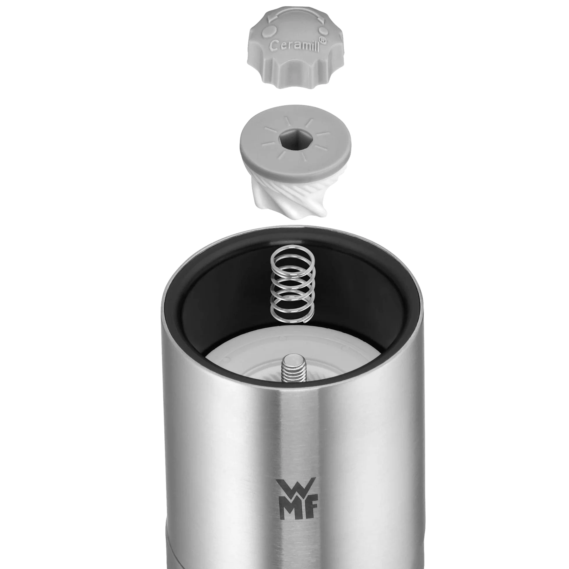 WMF De Luxe - Molinillo para Especias con Molinillo de Cerámica Acero Inoxidable Mate y Cristal