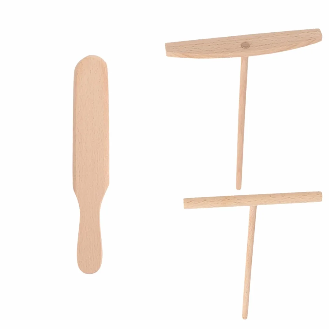 IKOPFLN Crepera de madera de 3 piezas, juego de crepera, espiral de crepe en forma de T, molde para crepes, molde para crepes