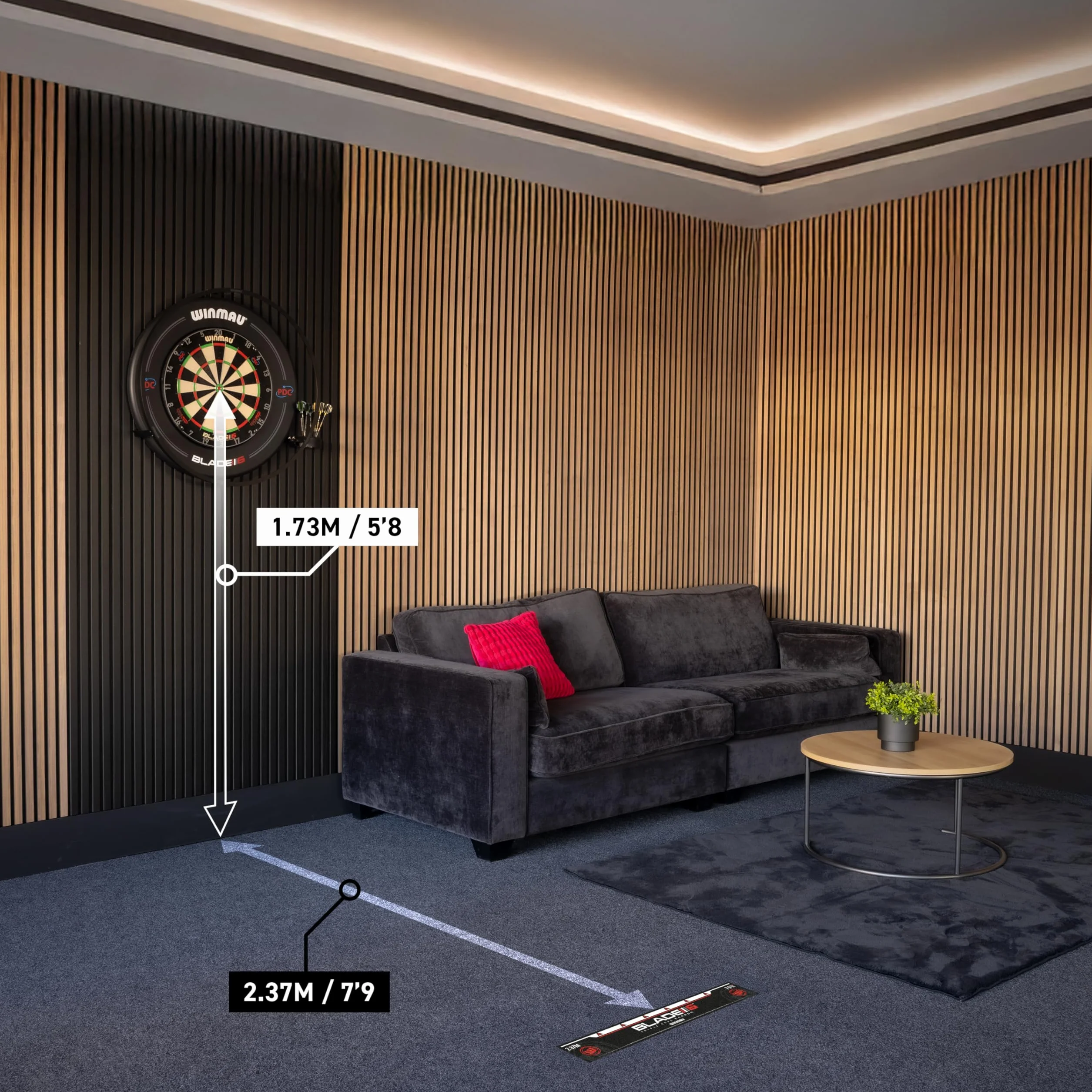 WINMAU Dardos Oche Líneas Marcador de Línea de Lanzamiento Alta Visibilidad
