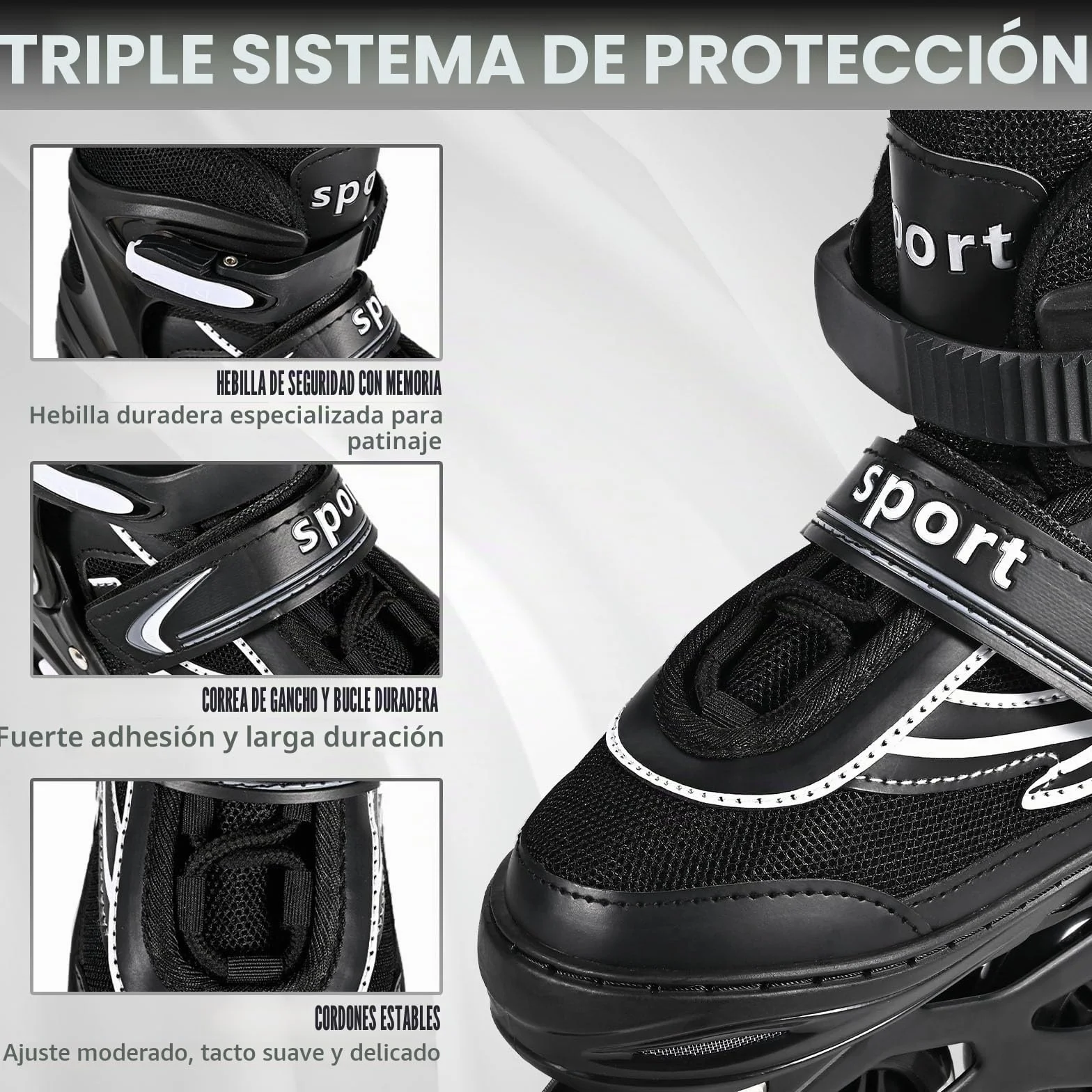 Patines en línea Ajustables para Niños y Niñas, Negro y Blanco, 4 Ruedas Luminosas para Adolescentes y Adultos