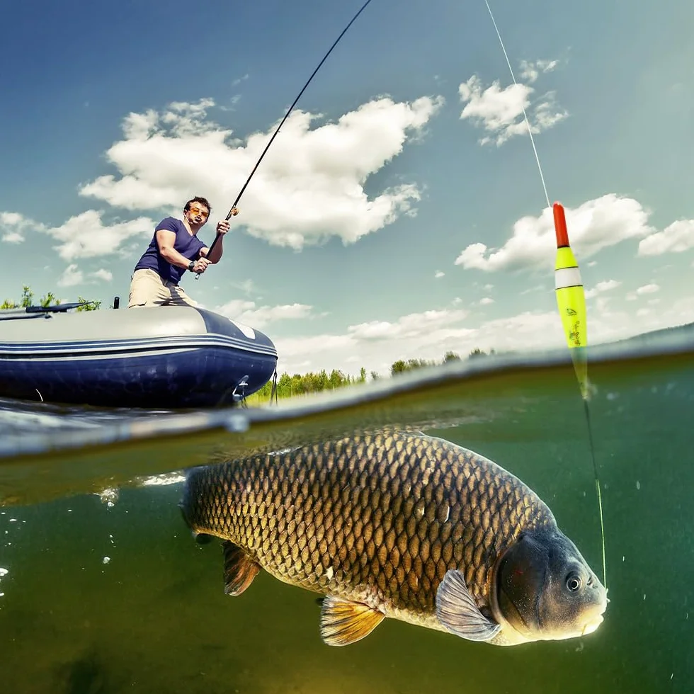 LED Flotadores de Pesca 4 Piezas con Sensor de Gravedad y Base de Metal para Lago Río Estanque