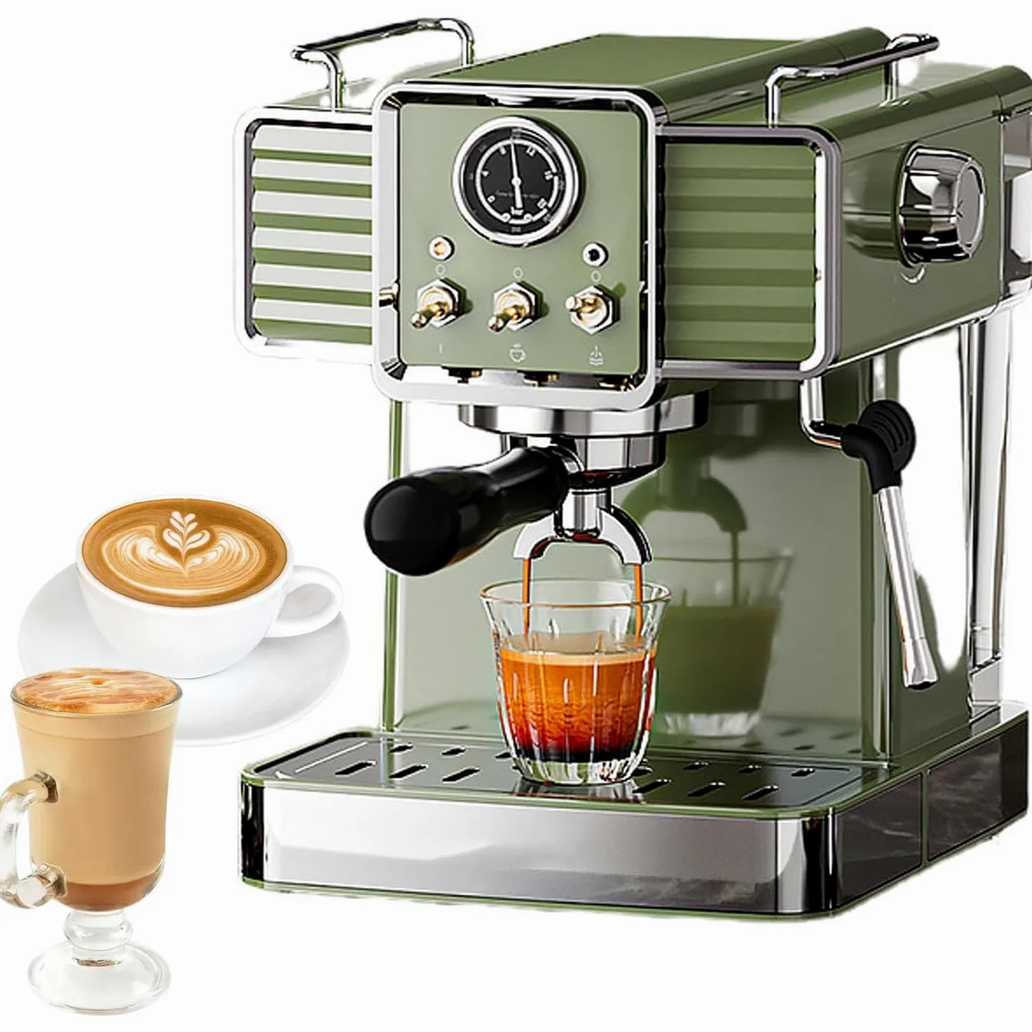 Cafetera espresso de 15 barras con espumador de leche, varita de vapor, tanque de agua desmontable de 1.6 L, medidor de presión visual para barista casero latte y capuchino