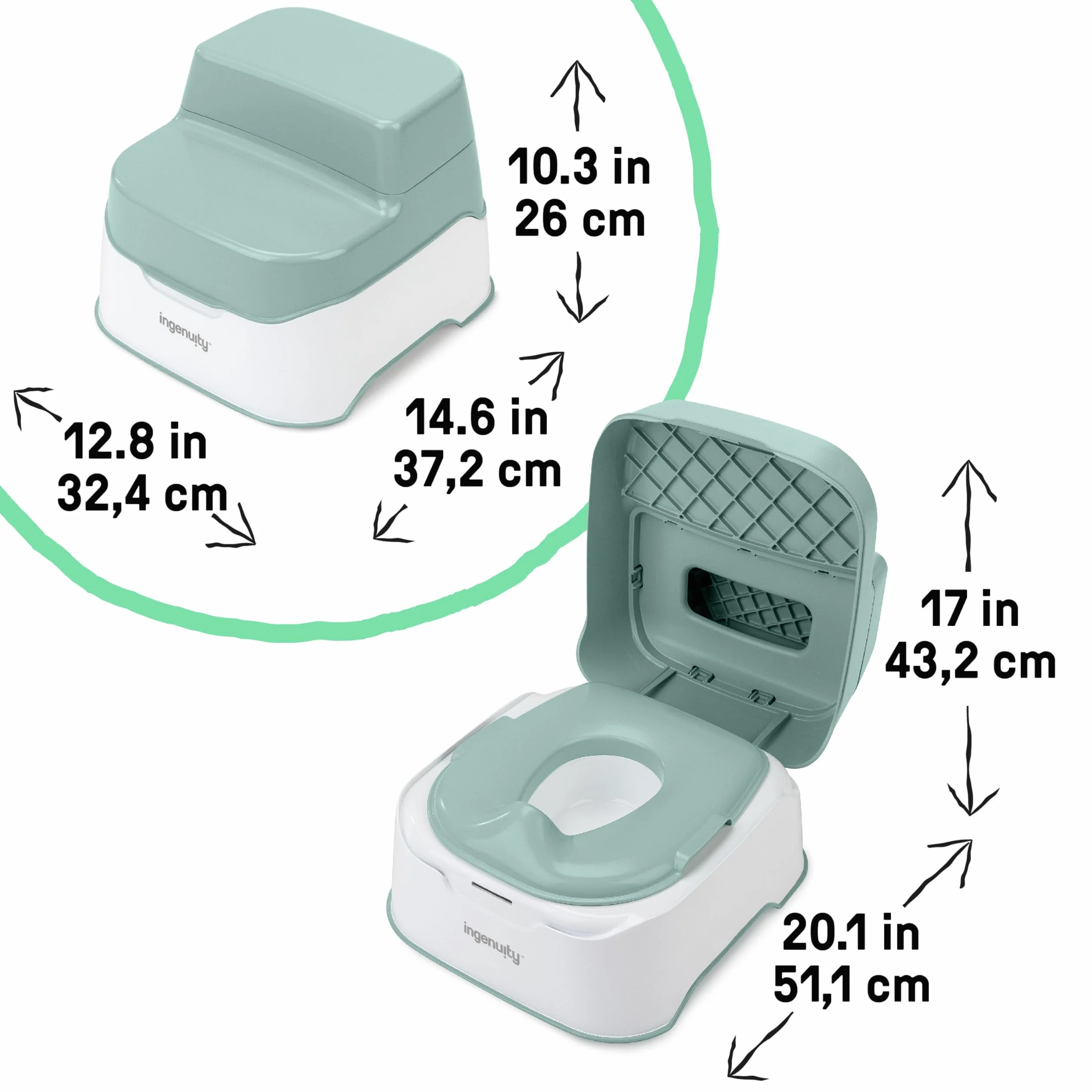 Ingenuity Sistema de Entrenamiento 3 en 1 Orinal Tapa Taburete Doble Antideslizante