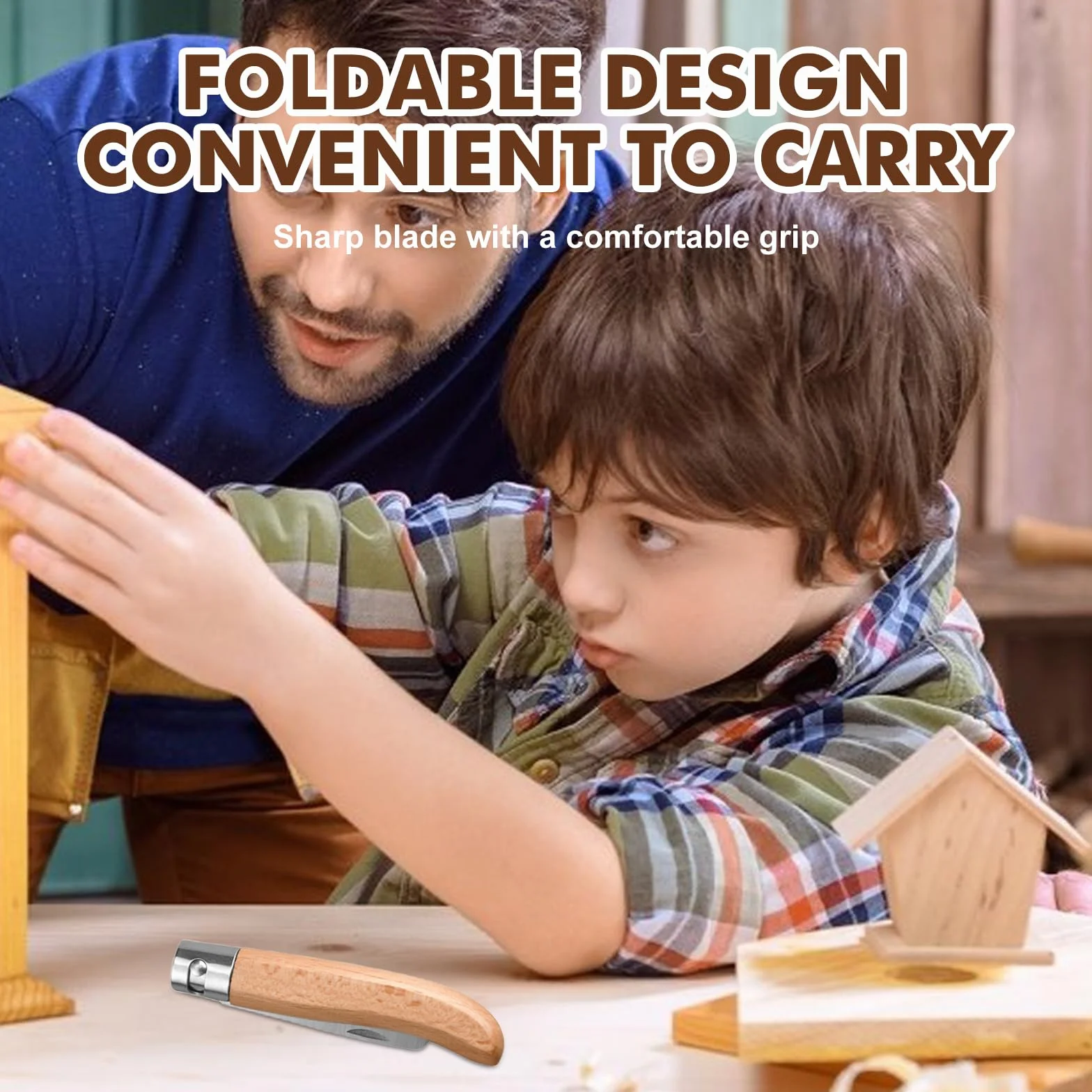 Juego de cuchillos infantiles para tallar con mango de madera, navaja plegable para exteriores con guantes