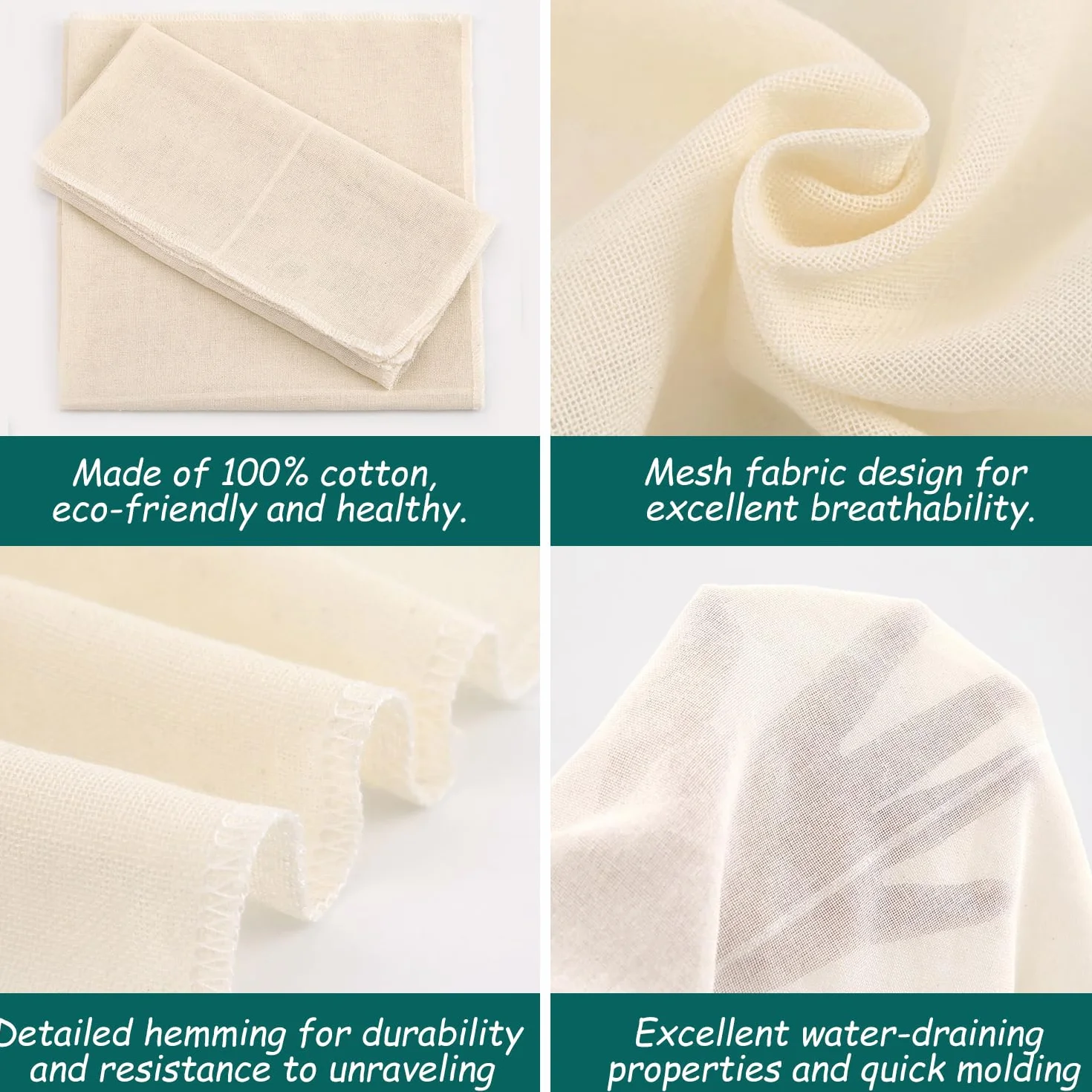 3 Piezas Telas Filtrantes Reutilizable,50x50cm Colador de Tela Ultrafina Lavable,Cheese Cloth,Tela para Queso de Algodón,Filtro de Algodón para Colar Leche, Zumos, Batidos de Frutas