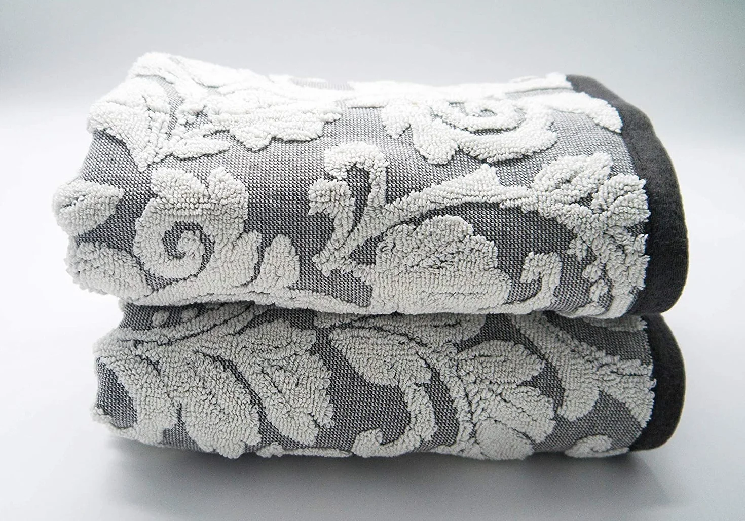 Lex's Linens Paquete de 2 toallas de invitados jacquard floral (gris)