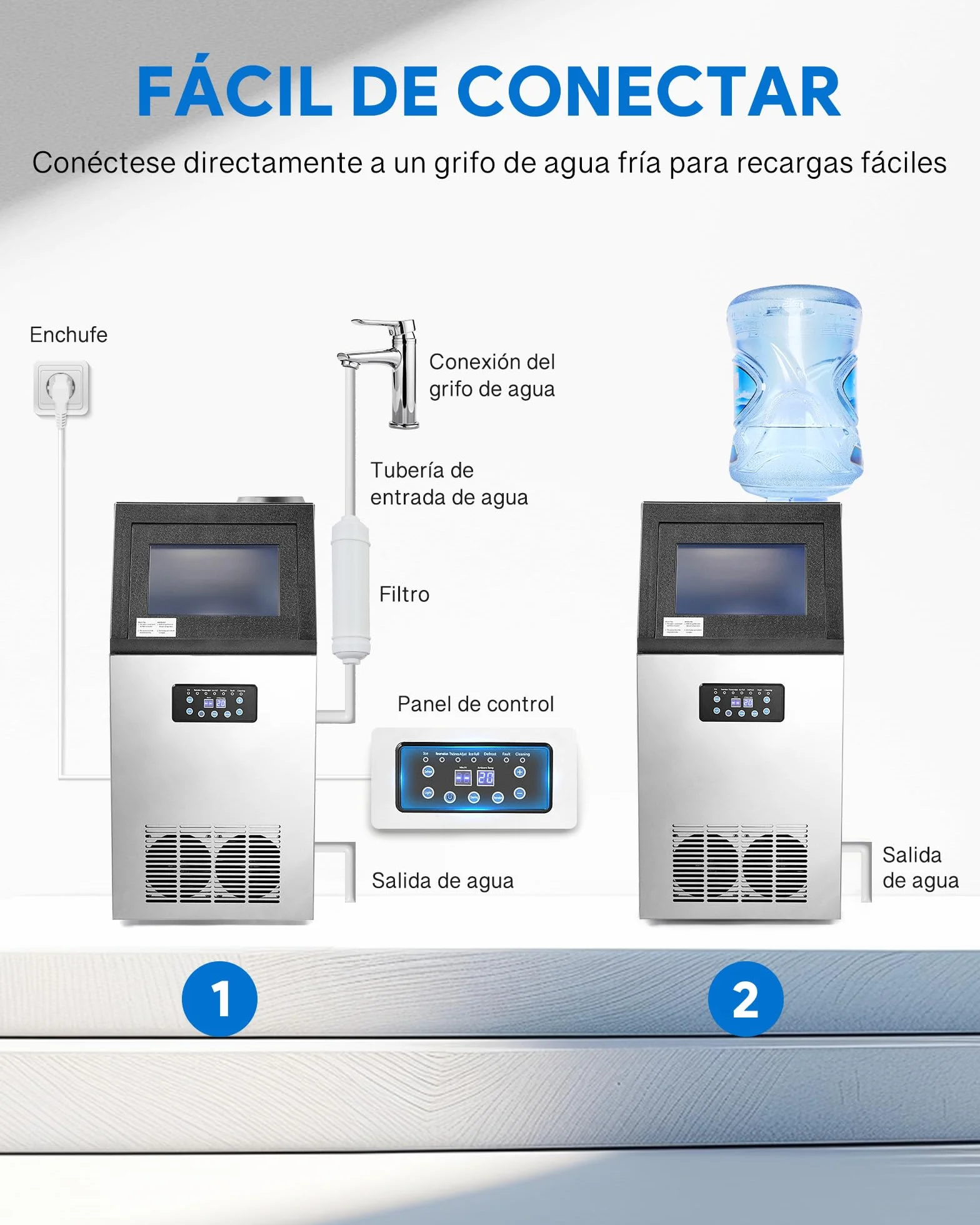 CREWORKS Máquina de Hielo Industrial 73 kg/24 h, 45 Cubitos por Ciclo, Almacenamiento 10 kg, Máquina para Hacer Hielo en Cubos para Bar, Restaurante y Cafetería