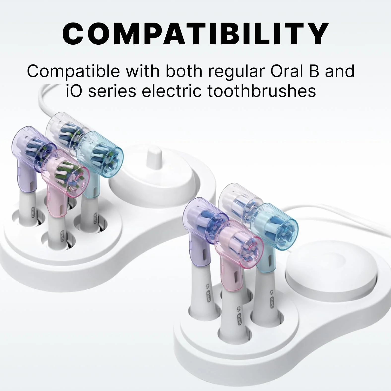 Portacepillos para cepillos de Dientes eléctricos Oral-B e iO, con Soporte para Cabezales y protección higiénica, Compatible con Cabezales Multicolor para baño.