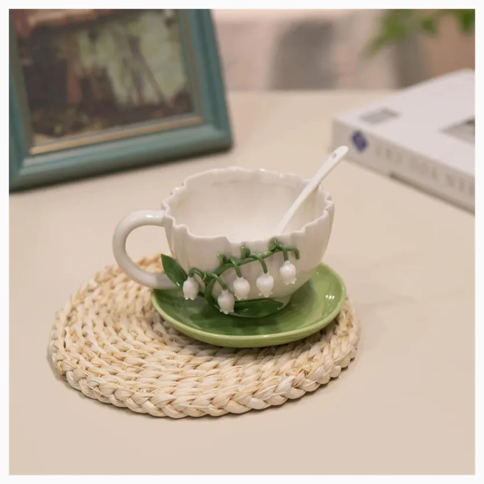 Tazas Y Jarras De Café Taza De Café Con Estampado De Flores En Relieve De Cerámica, Taza De Desayuno Para Té Cacao Y Leche