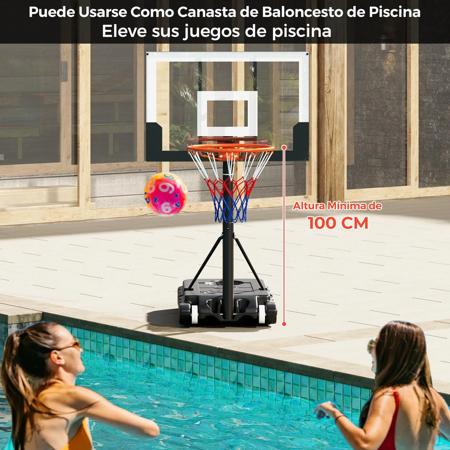 COSTWAY Canasta de Baloncesto Infantil Altura Ajustable 100-212 cm Base Rellenable Ruedas Portátil Interior Exterior