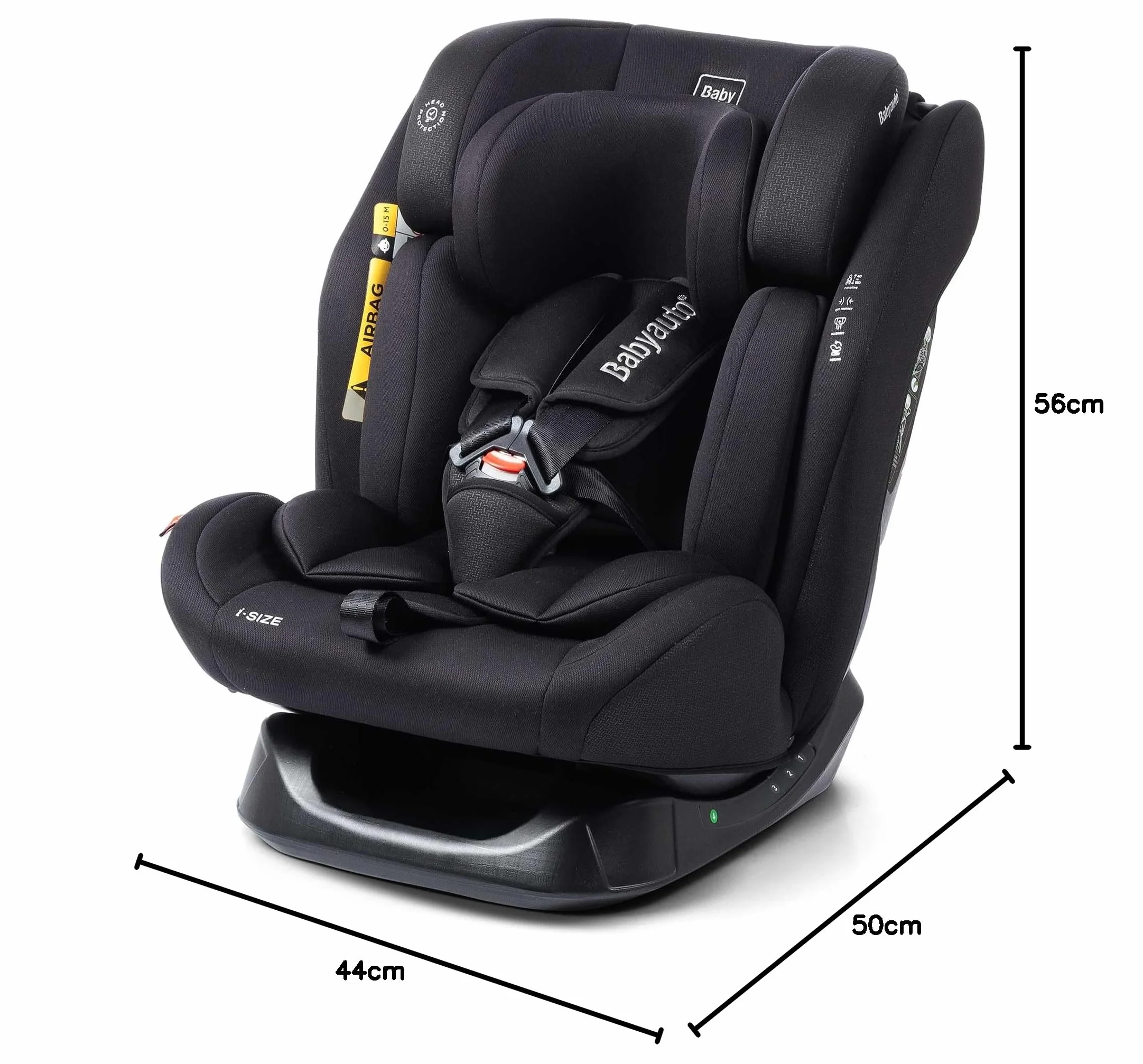 BABYAUTO - Silla de coche sin isofix LOLO 40-150cm – Edad: desde el nacimiento hasta los 12 años –I-size – Acontramarcha hasta los 105 cm, 4 años aprox - Sin Isofix (BLACK EMBOSSED)