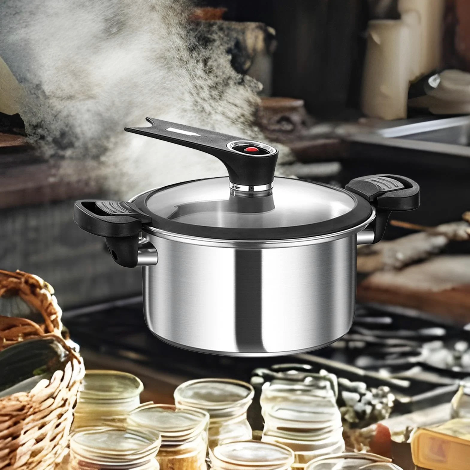Olla De Presión Para Cocina Cocedor al Vapor a Presión | Marmita Para Guisos Para Cocina Hogareña, Sopa, Arroz, Granos, Comedor Y Restaurante