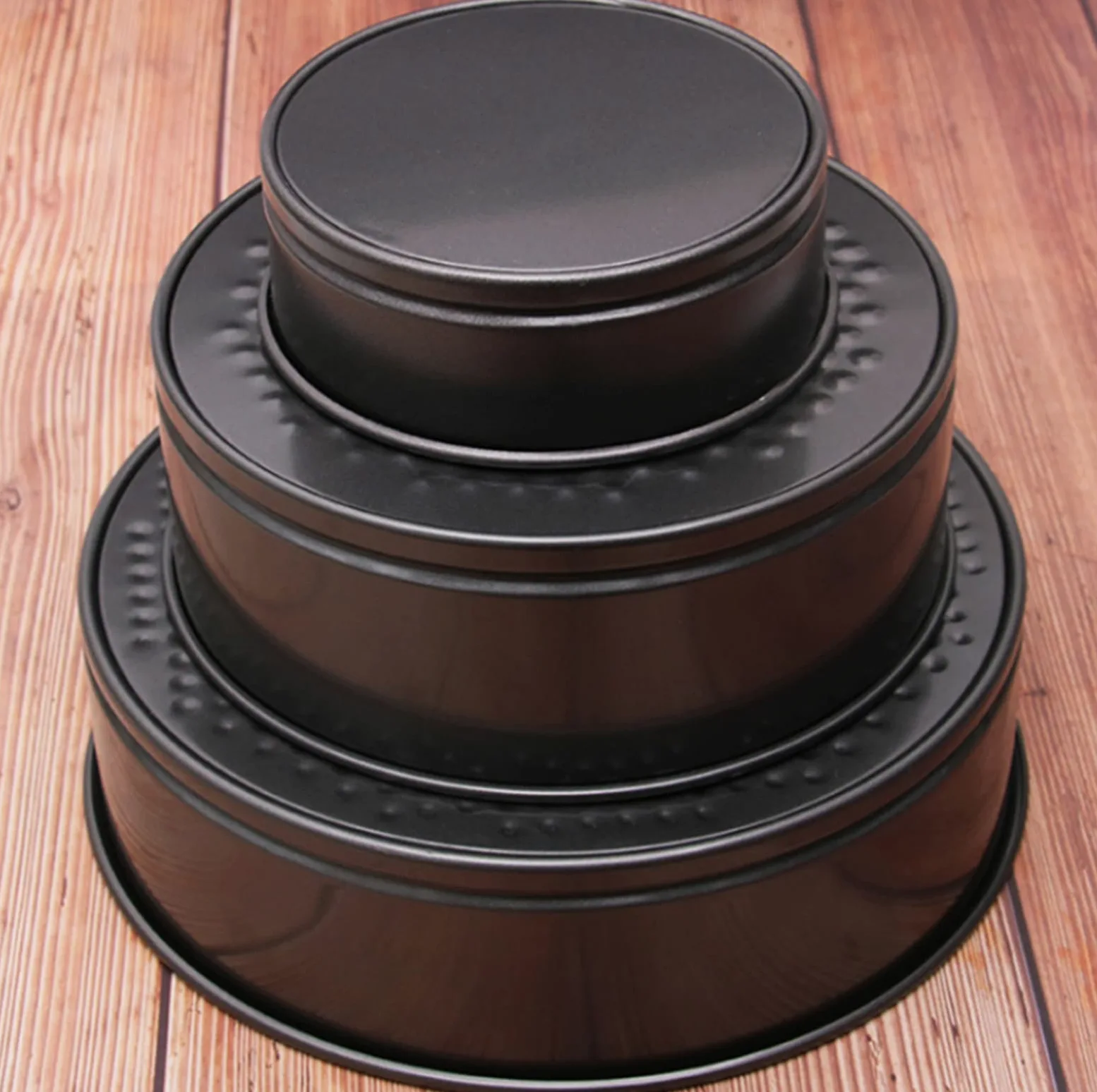 Juego de 3 moldes Desmontables antiadherentes para Tarta de Queso, a Prueba de Fugas, Redondos, Incluye 3 moldes Desmontables de 4", 7" y 9", Color Negro.，4 Inch 7 Inch 9 Inch