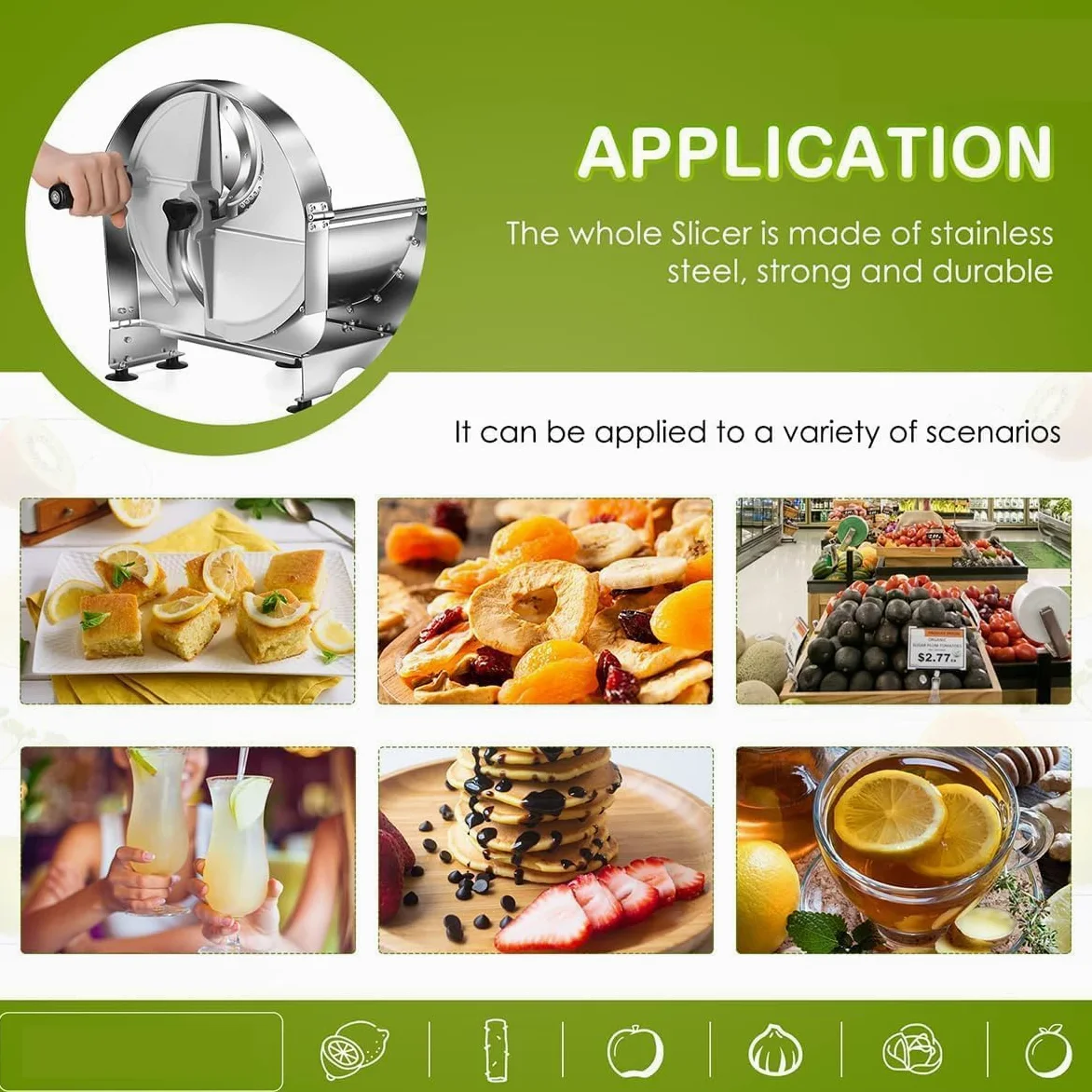Cortador de verduras comercial: grosor ajustable de 0 a 12 mm, hoja de acero inoxidable, cortador de alimentos profesional para el hogar y el restaurante