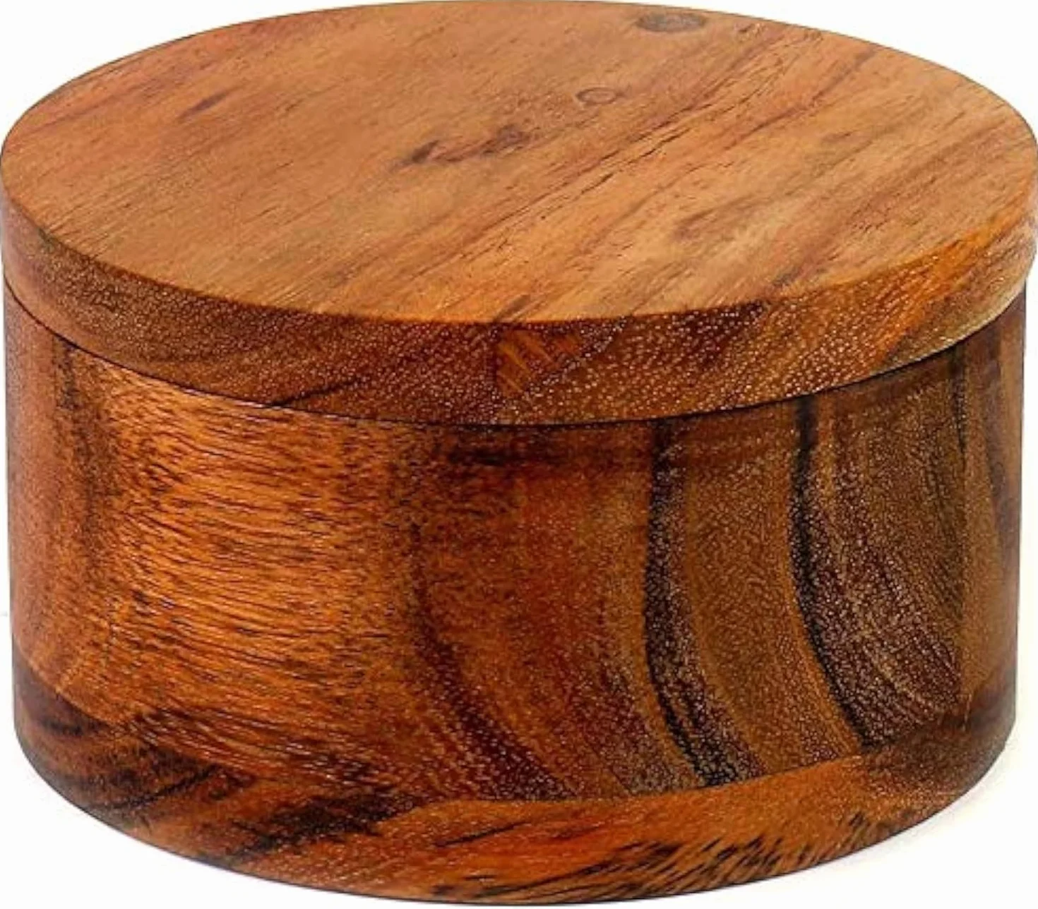 Kaizen Casa cajas de sal de madera para cocina o comedor con compartimento único para sal, especias, hierbas, condimento y madera de acacia hecha a mano.