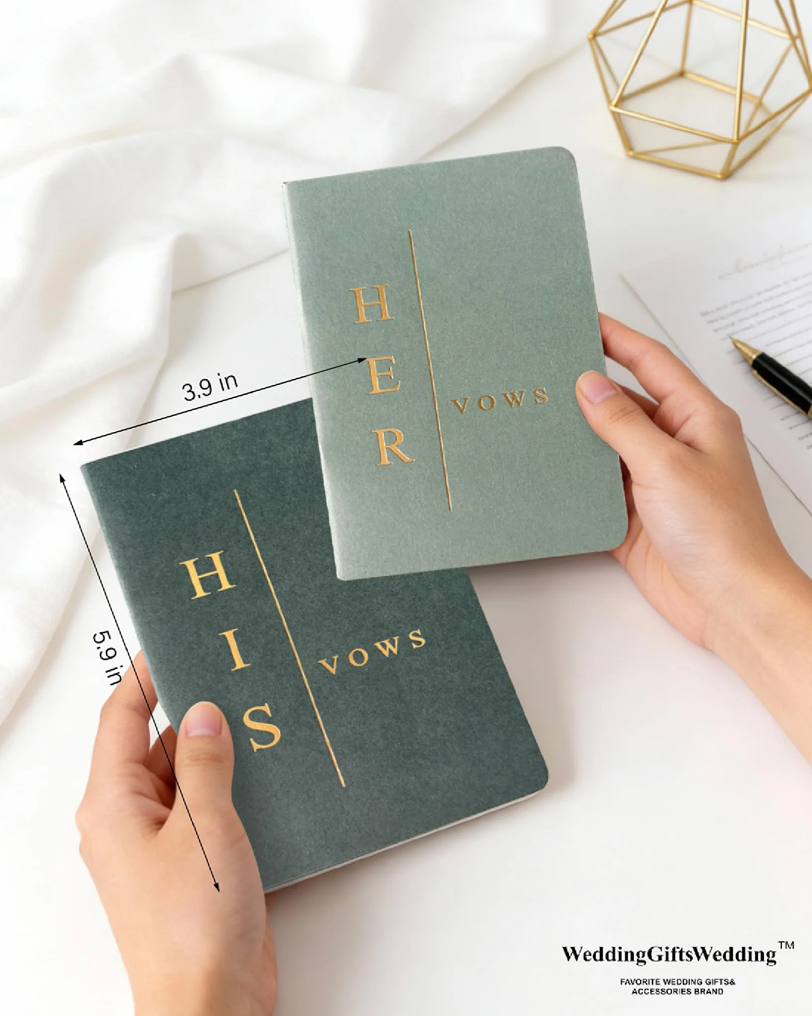 Libros de votos para él y para ella, libros de votos de boda para novia y novio, accesorios esenciales de boda (TR-HH-Sage)