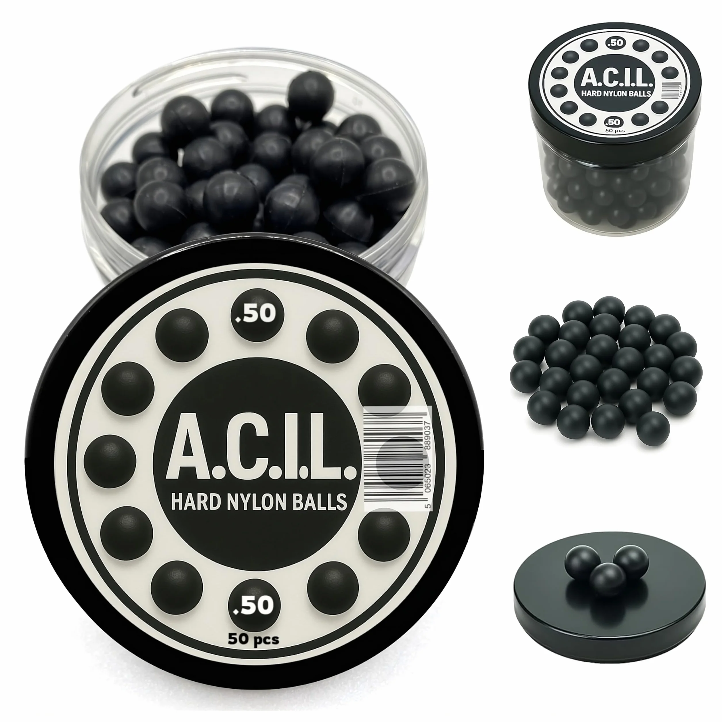 Hard Nylon Balls .50 Caliber 50 Pack Precision Solid Rounds for Home Defense Training Marker Pistols Durable Reutilizable High Impact Ammo RAM Guns