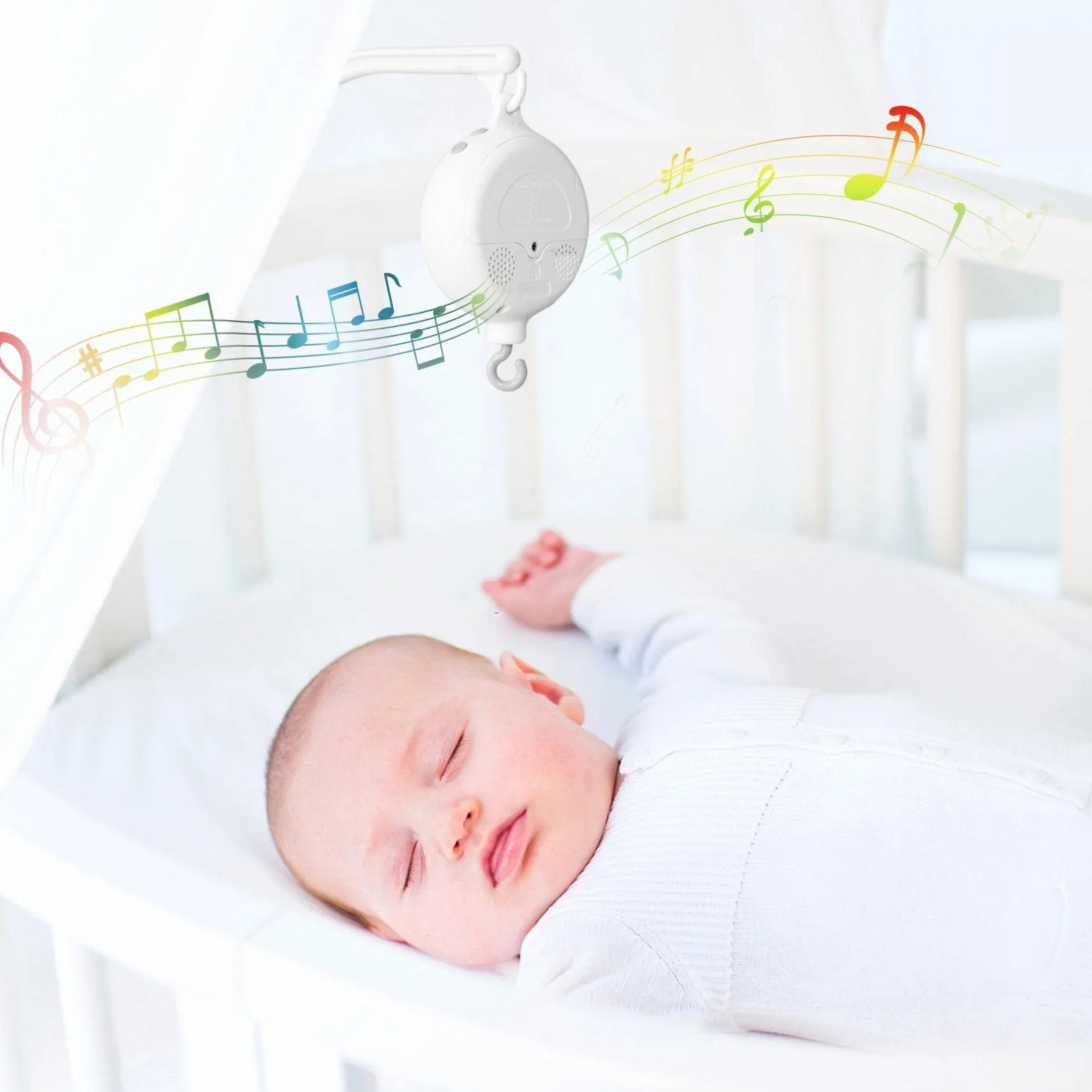 Caja de música móvil para cuna de bebé con 35 melodías, portátil con gancho giratorio