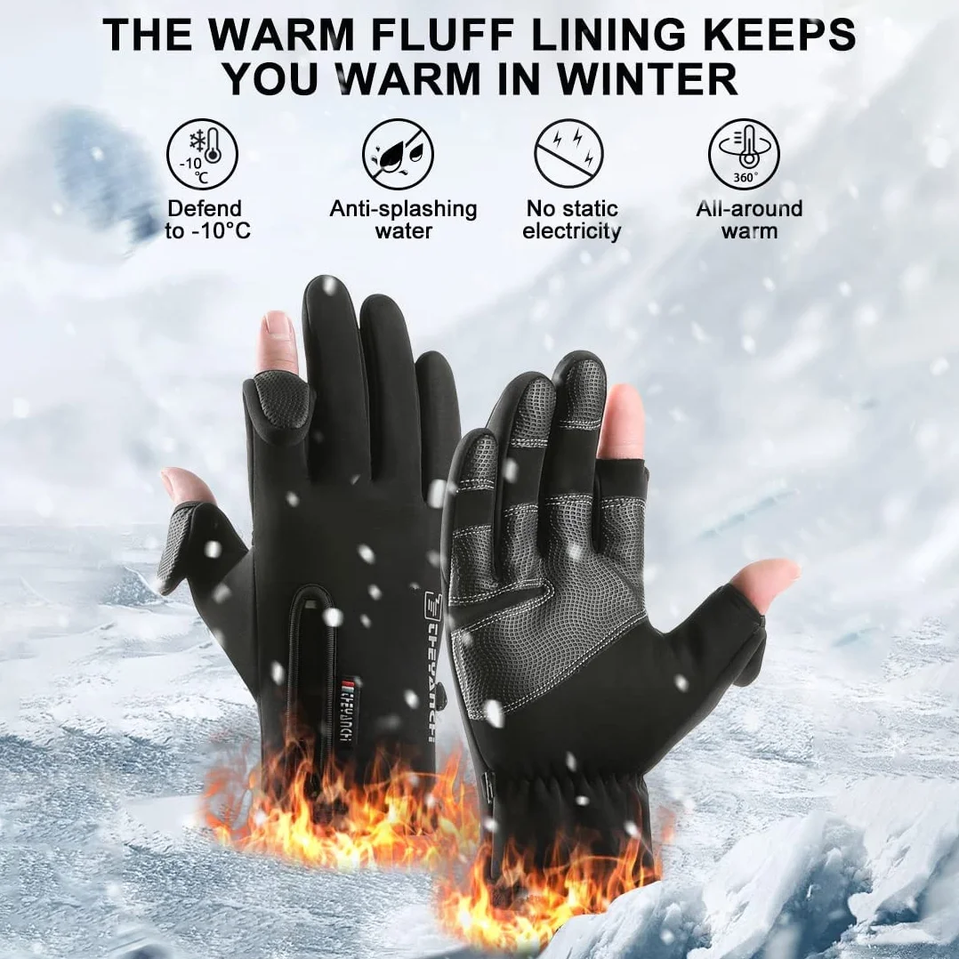 NewDoar Guantes de invierno 2 dedos cortados para pesca Pantalla táctil