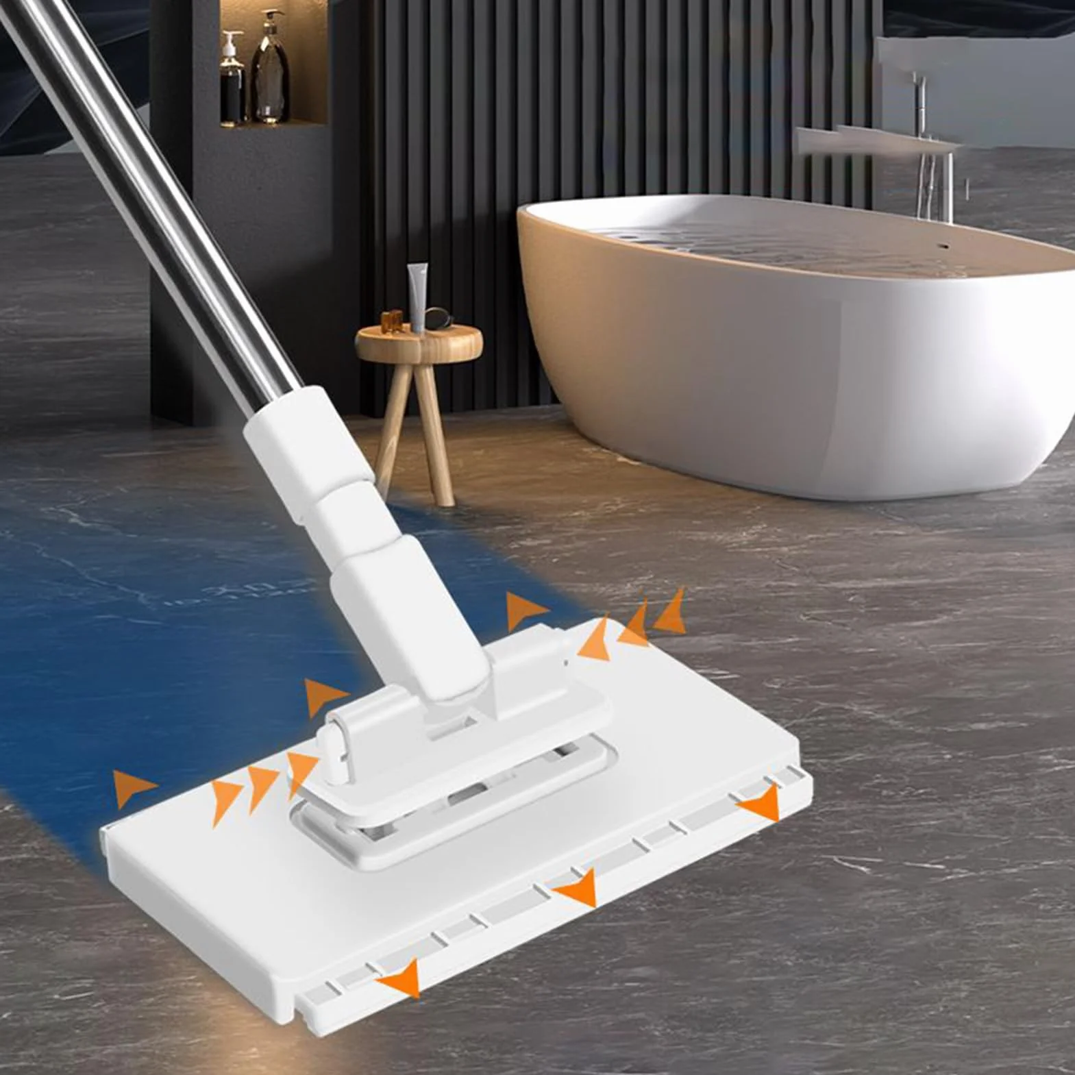 Genérico Mopa Incluye 4 Paños Reutilizables, 100×16×8,5cm Tipo Desmontable con Botón Pulsador Mopas, Fabricada En Resina De PP Y Varilla Telescópica De Acero Inoxidable, para El Hogar Y La Oficina