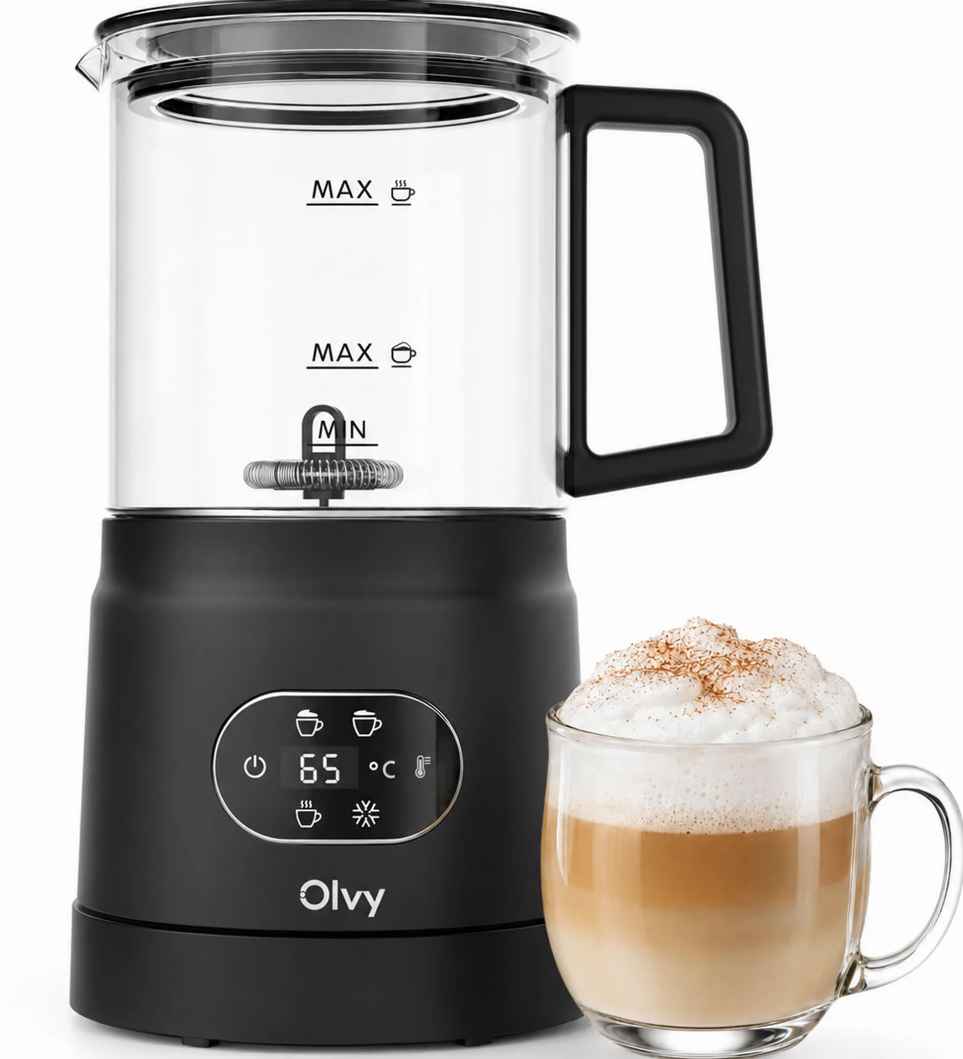 Olvy Espumador de Leche Eléctrico 500W 3en1 Caliente Frío Calentamiento Negro