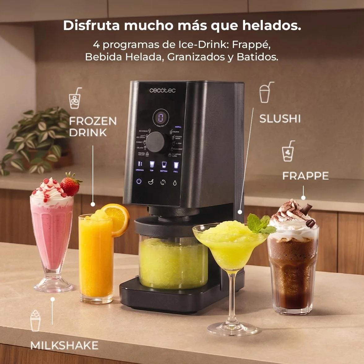 Cecotec Máquina de Helados - Heladera - 1,35L - Gelatec 1800. 700W, 10 Programas, Botones Táctiles y Mando Giratorio, Helados y Bebidas en 3 Pasos, 3 Tarrinas BPA Free, Cremosidad Perfecta