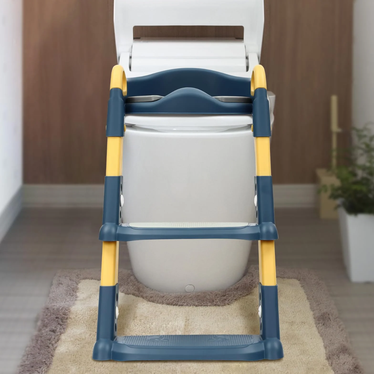 Escalera de inodoro para niños 2 en 1 entrenador con asiento ajustable 34 × 34 × 44 cm cojín de poliuretano