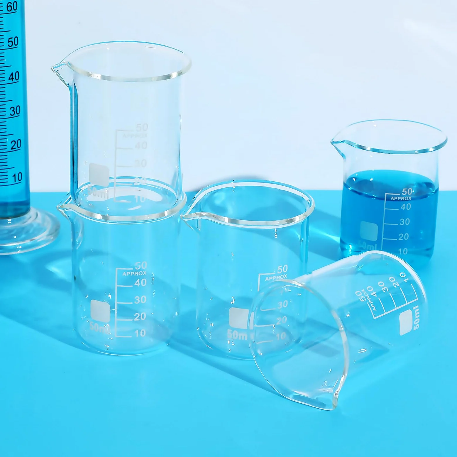 Sewroro 20 Vasos Medidores de Vidrio Borosilicato 50 Ml Resistentes y Estables para Suministros de Laboratorio Uso Versátil y Diseño Simple y Elegante