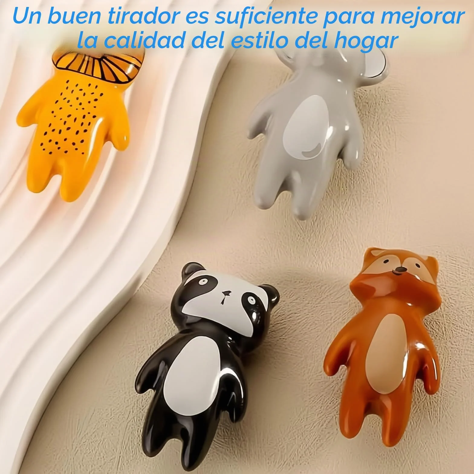 Pomos de Armario Con Forma de Animales: 4 Unidades de Tiradores de Cerámica Para Cajón, Caricatura Para Hogar, Cocina, Niños, Dormitorio