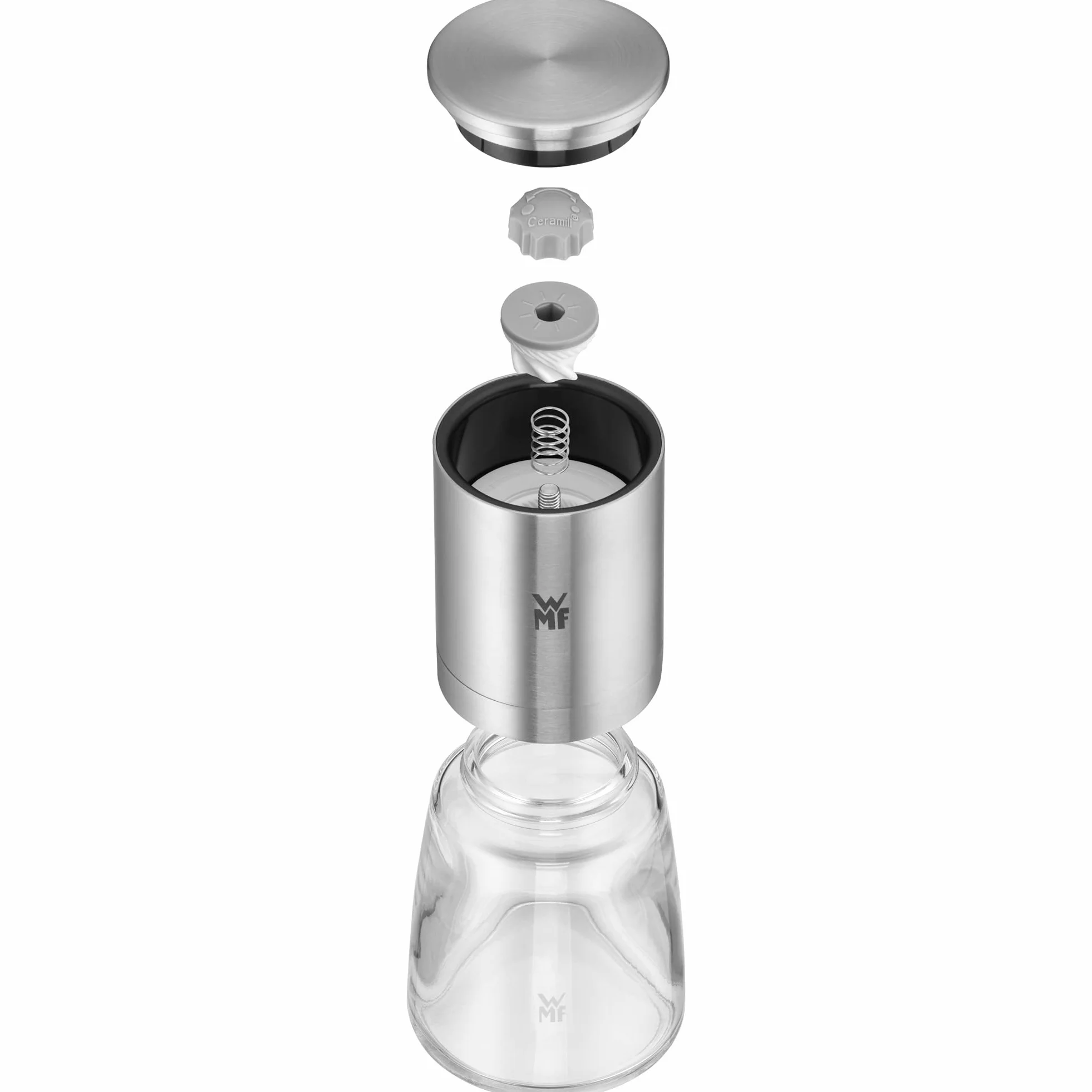 WMF De Luxe - Molinillo para Especias con Molinillo de Cerámica Acero Inoxidable Mate y Cristal