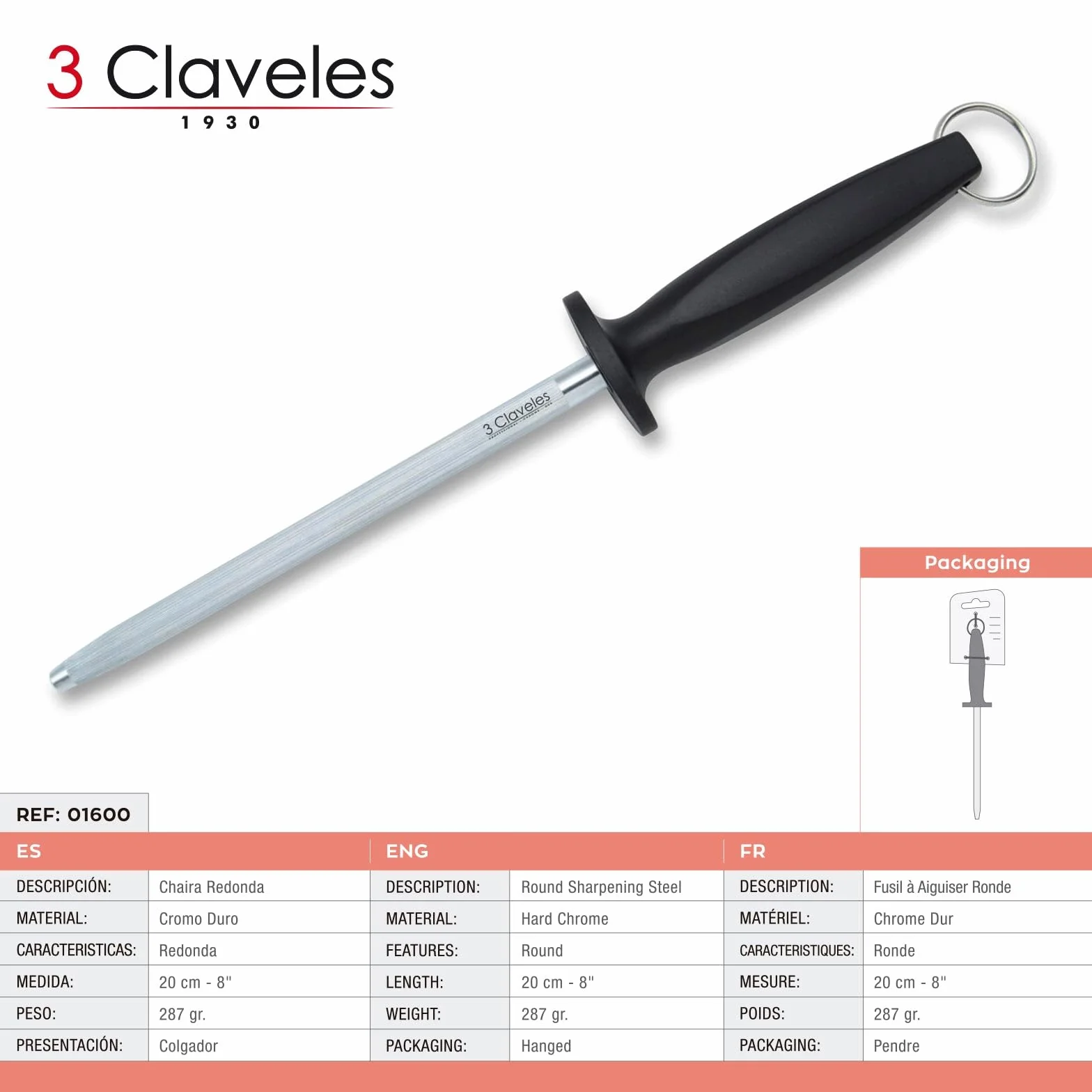 PracticFood Juego de Cuchillos Profesionales Selección Super Chef, Jamonero Alveolado 29 cm con Accesorios (3C PREMIUM II)