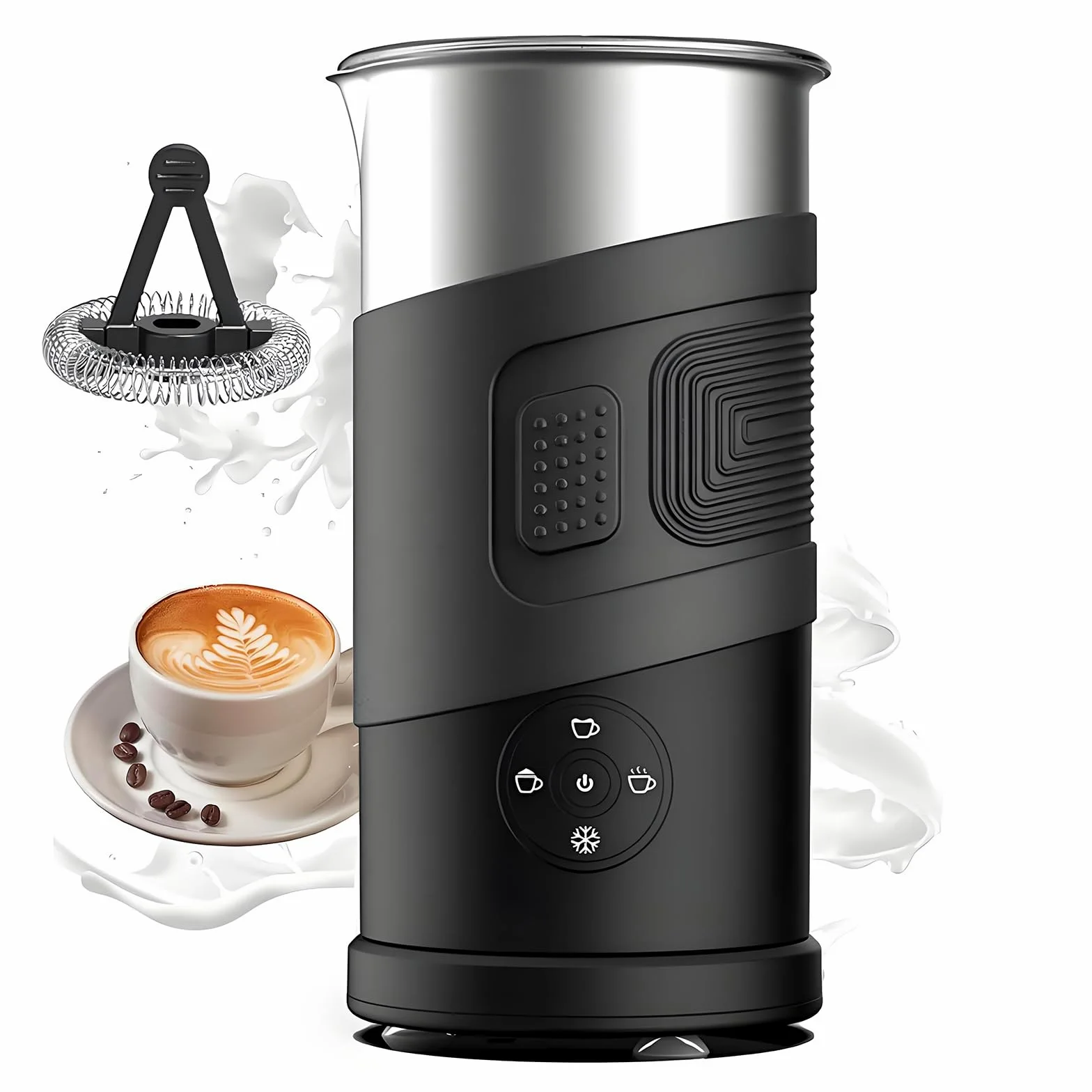 Calentador De Leche, Vaporizador De Leche 4-in-1electric Y Frother, Fabricante Automático De Espuma Fría De Acero Inoxidable, Viernes De Leche para Chocolate Caliente, Café con Leche, Capuchino