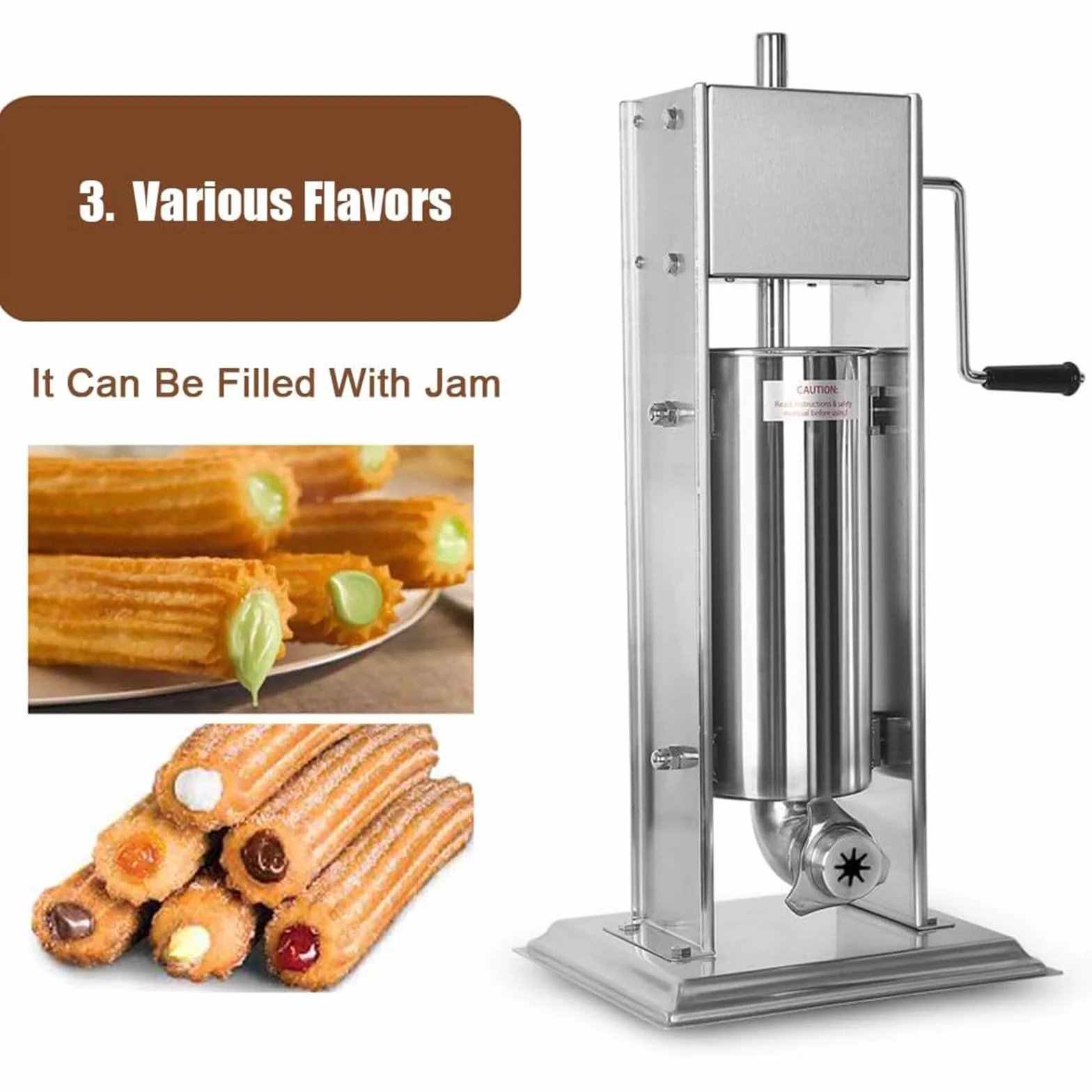 Máquina para Hacer Churros,Máquina para Hacer Churros Manual,Máquina De Llenado De Mermelada De Churros De Frutas Comerciales,con 4 Boquillas,Equipo para Hacer Refrigerios,7L