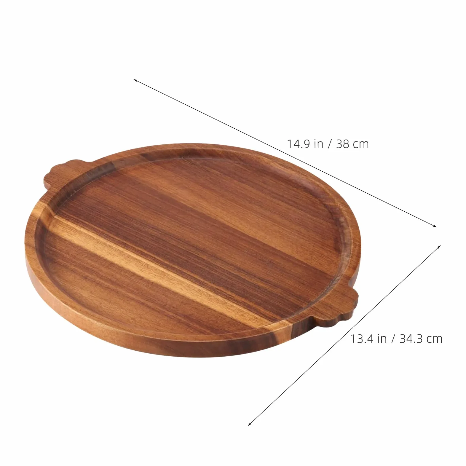 COLLBATH Bandeja Redonda Grande de Madera para Servir - Bandeja Circular de Madera con Asas - Plato Redondo para Servir Desayuno, Bebidas y Aperitivos en la Mesa del Comedor.