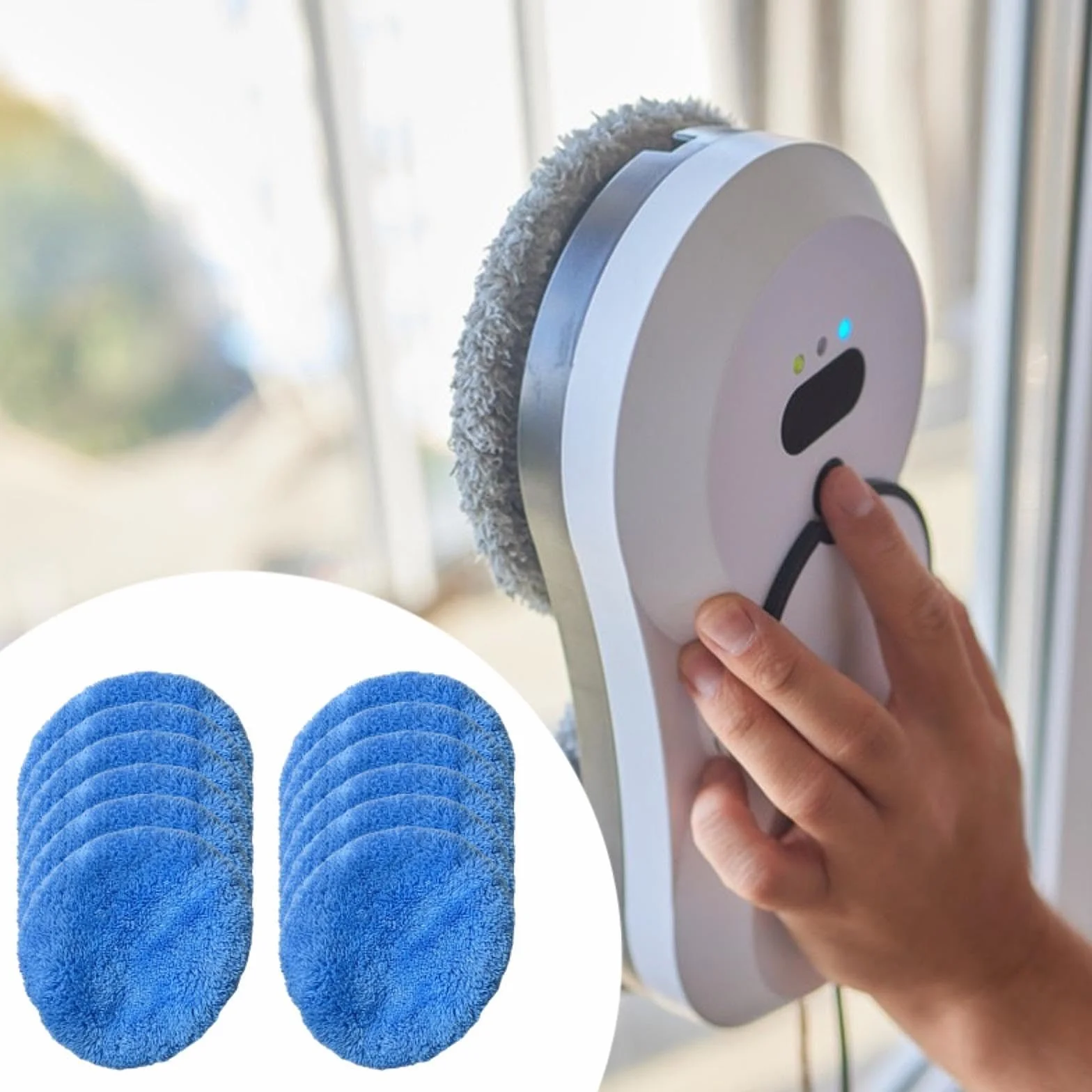 12 Almohadillas de Repuesto para Robot limpiacristales, Almohadilla de Limpieza para limpiacristales, fácil de Limpiar, Accesorios Redondos universales Reutilizables, Azul