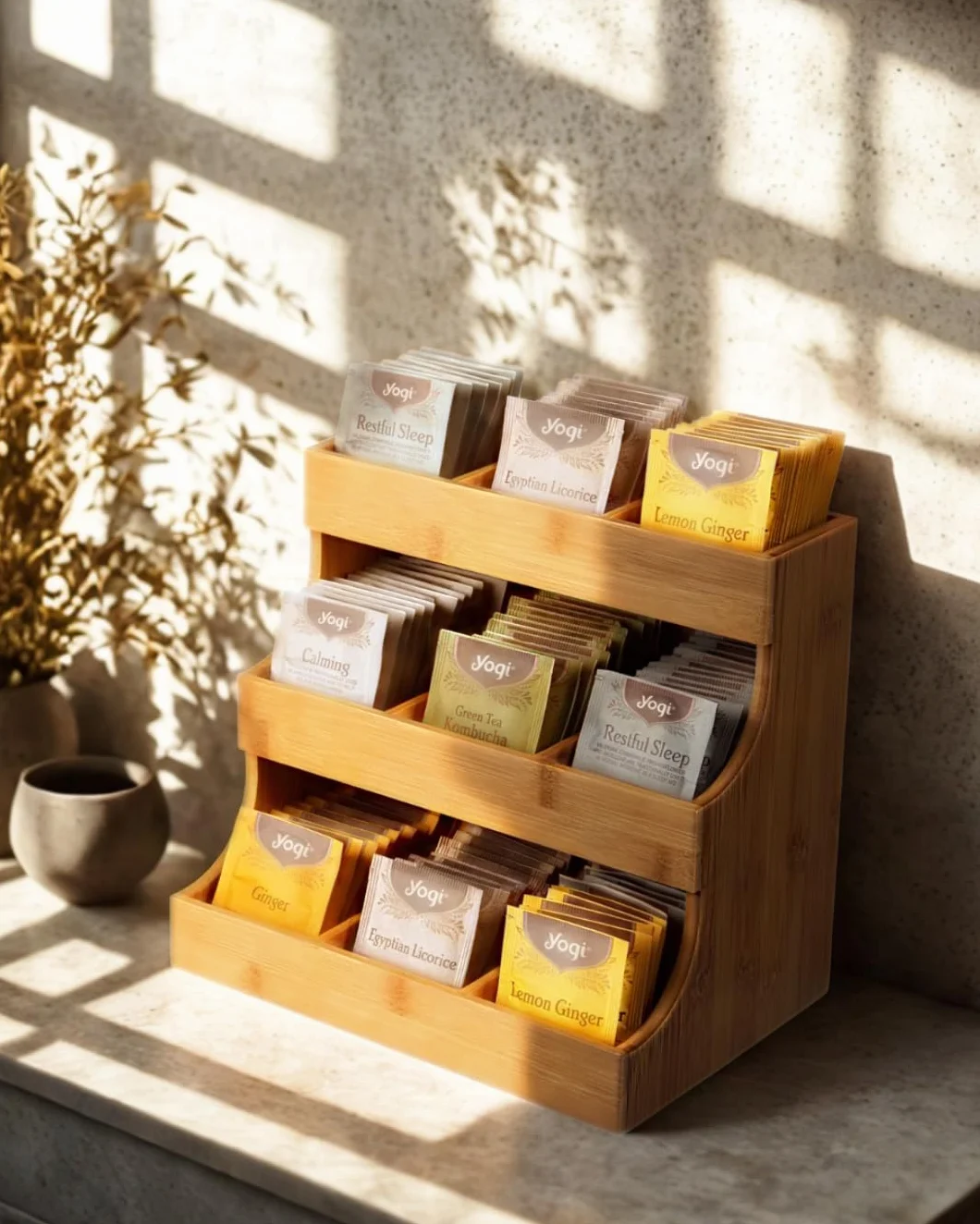 Theodore Organizador Vertical para Bolsas de Té de Bambú, Sostiene 180 Bolsas de Té, Caja de Té de Madera para Almacenamiento de Té para el Hogar, la Oficina o el Café