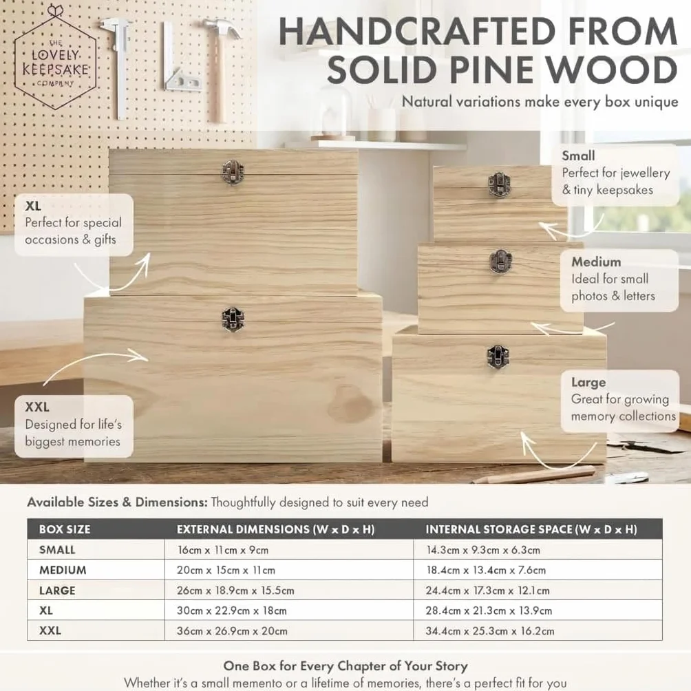 Caja de recuerdos personalizable con texto en inglés "Pino personalizable", regalo del día del padre, caja de recuerdos de madera personalizada, carga tu propia foto, bisagras y cierre de metal, 26 cm