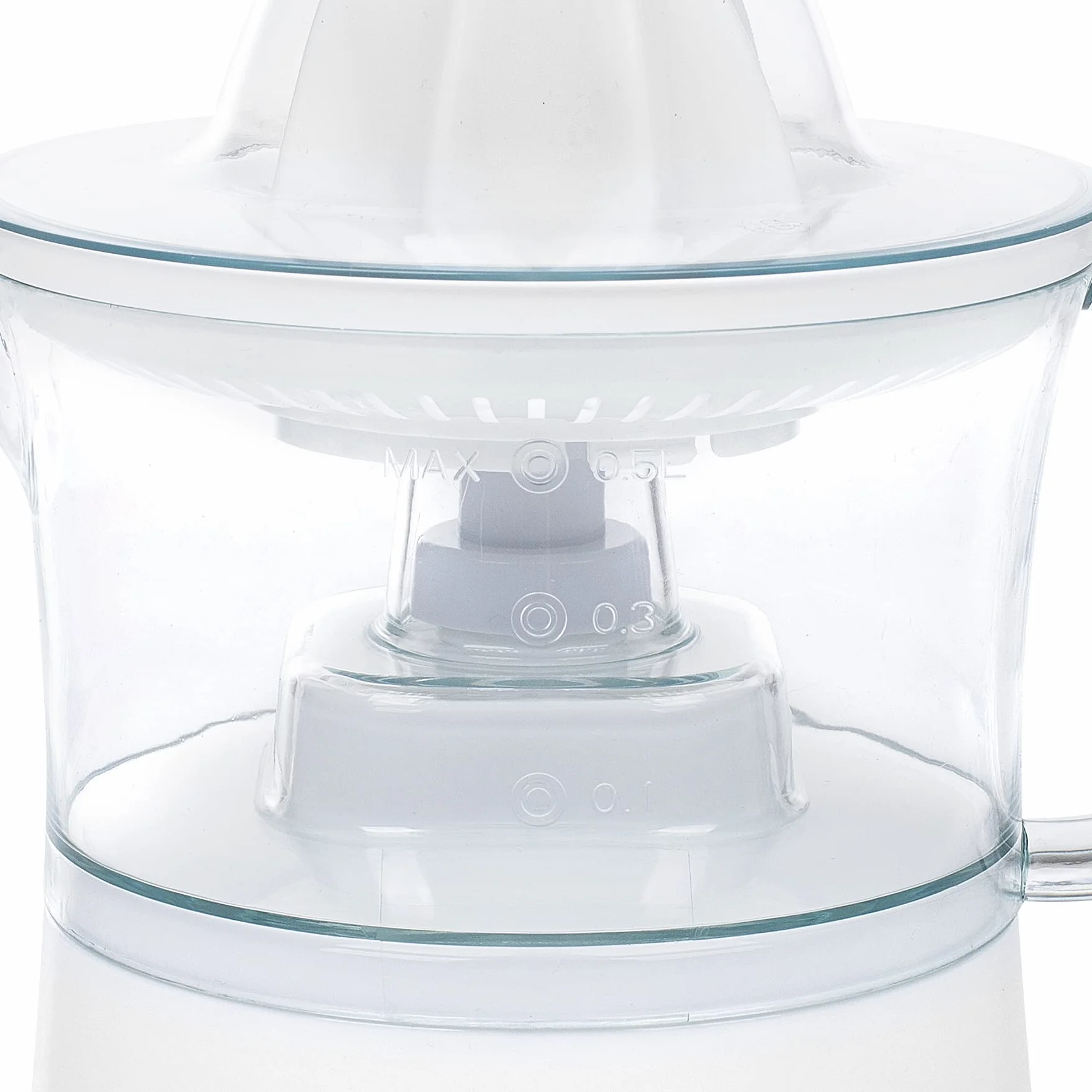 Tristar CP-3005 Exprimidor de cítricos · 25W · Capacidad de 0.5 L, 2 conos de diferente tamaño incluidos, Jarra extraíble, Tapa transparente antipolvo, libre de BPA, blanco