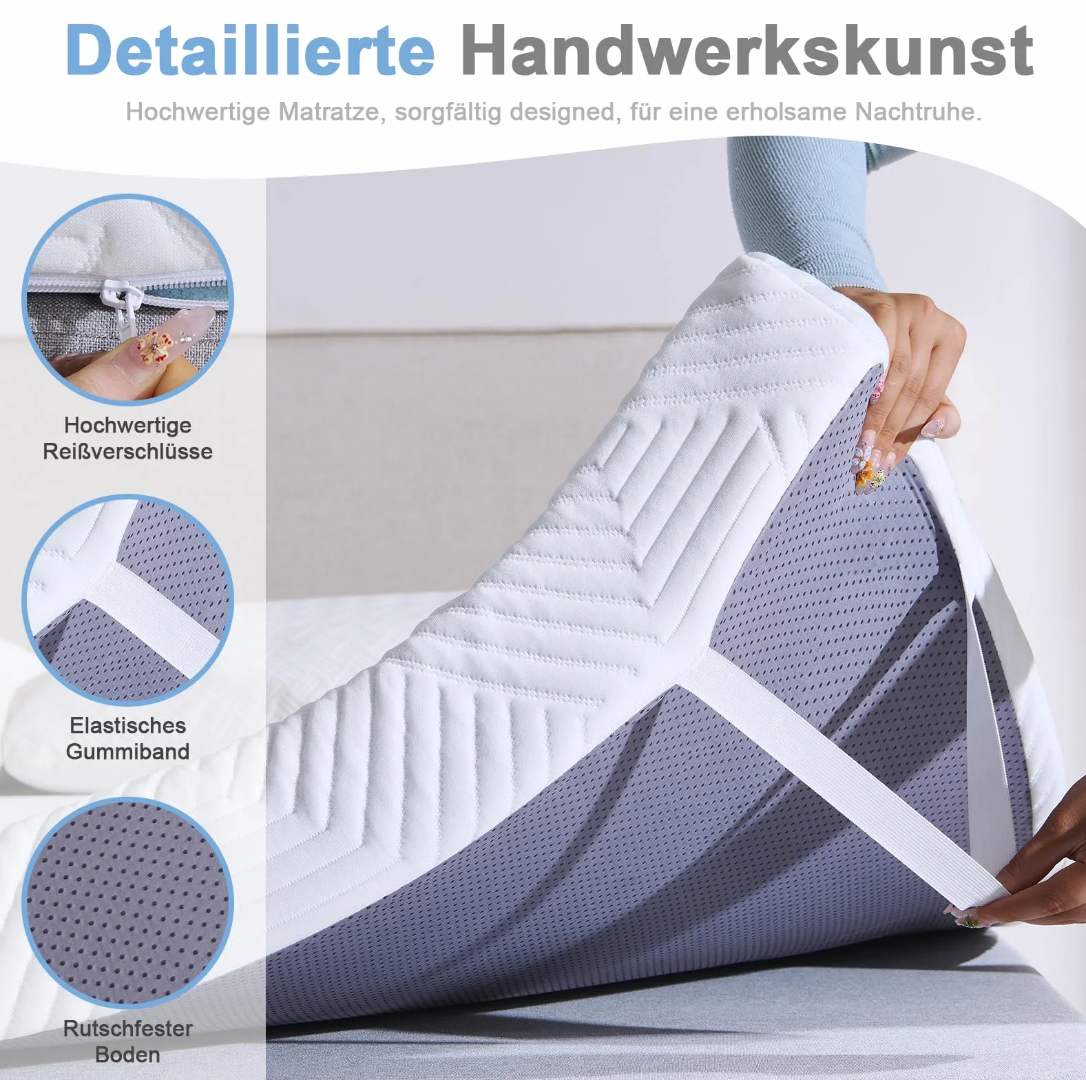 Twirest Topper de colchón de 180 x 200 cm, 5 cm de altura, sobrecolchón de 180 x 200 cm con un cómodo núcleo de espuma de confort, funda transpirable y lavable, para cama con somier, caravana, sofá