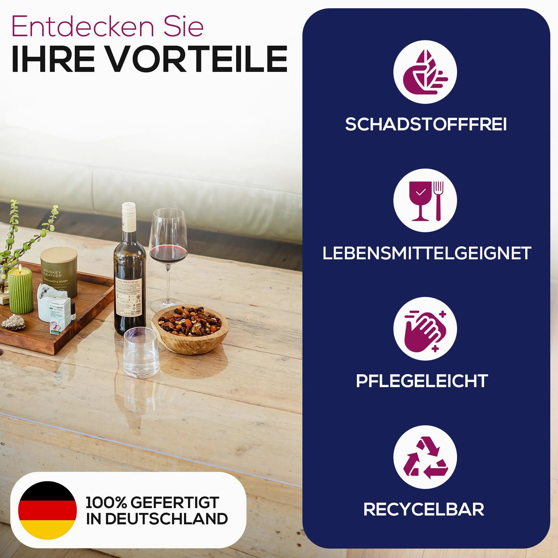 Película transparente de 2 mm + borde biselado, mantel transparente, protección de mesa, Made in Germany, dimensiones personalizadas, se puede seleccionar el tamaño (Ancho 70 cm x Longitud 120 cm)