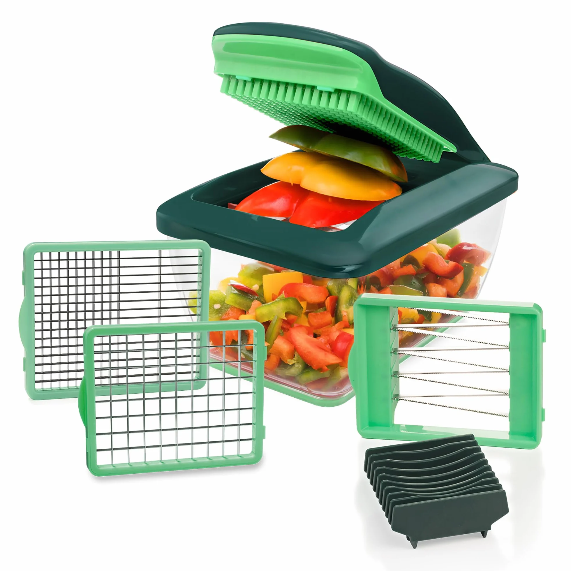 Genius Nicer Dicer Chef S - Juego de 7 utensilios para cortar verduras y tomates, color verde