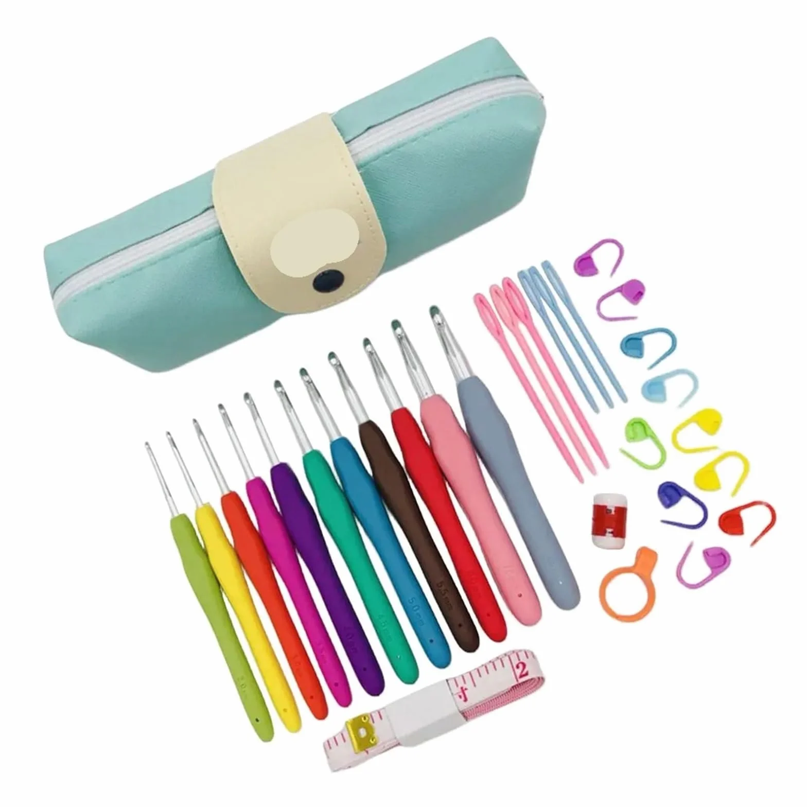 Kit Ganchillo Juego de agujas de crochet con estuche, mango ergonómico, 11 tamaños, colores surtidos(Colorful)