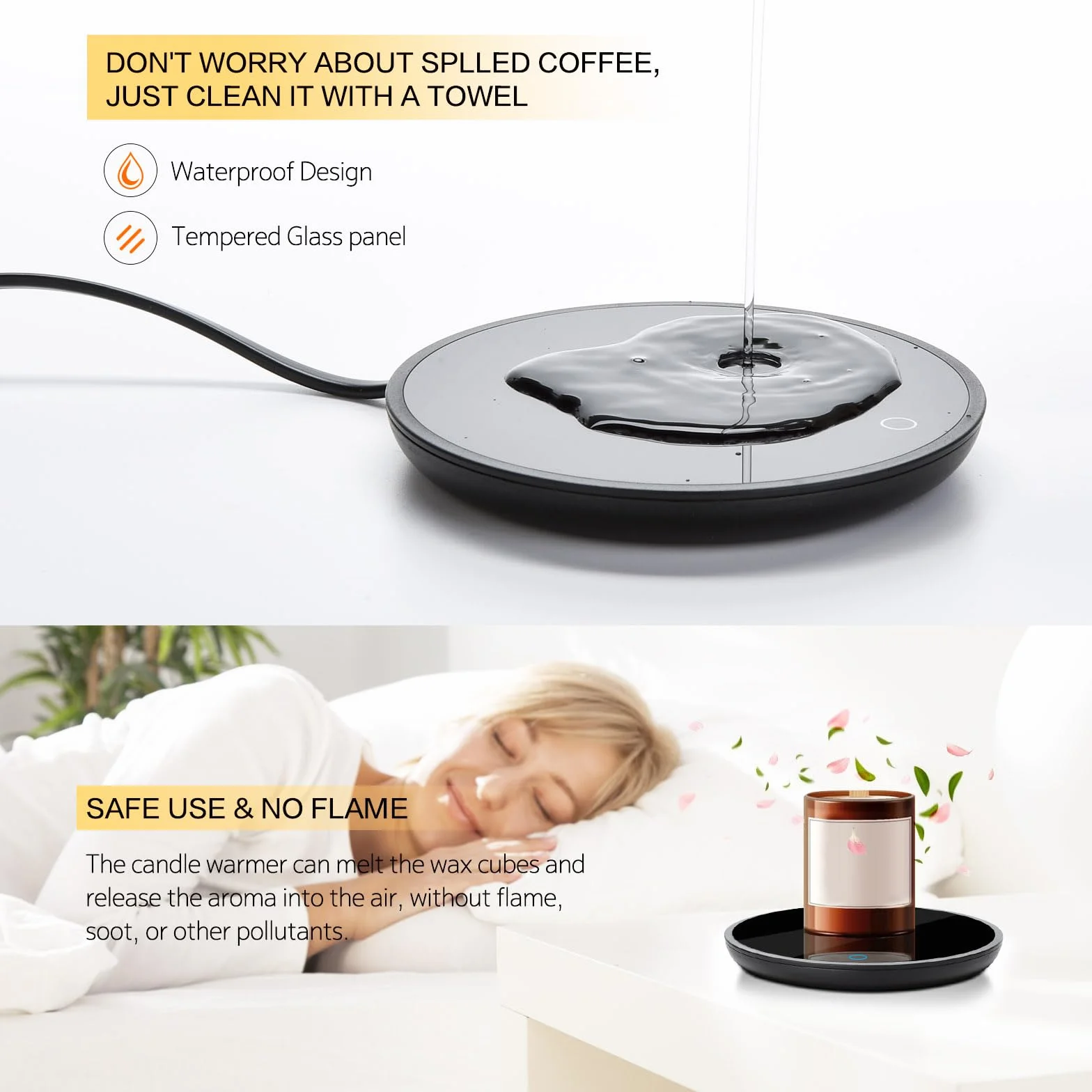 Calentador de Tazas de café, Calentador eléctrico de Velas con Apagado automático, Calentador de Tazas para Escritorio de Oficina, ajustes de Temperatura, Calentador de Tazas eléctrico para Bebidas