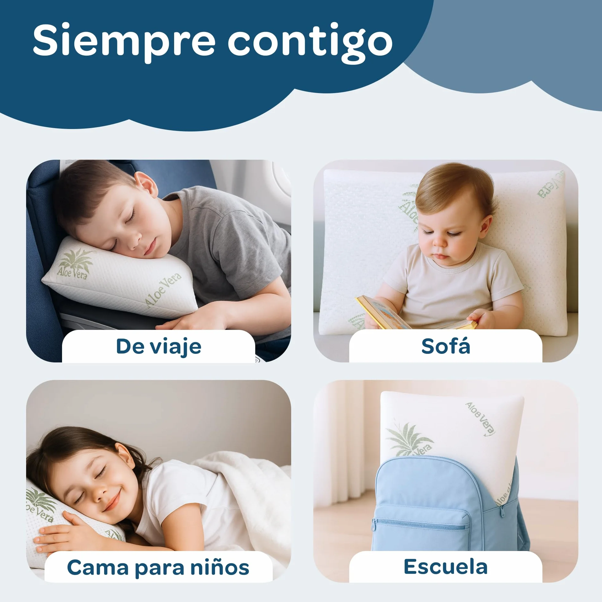 DOLCI SOGNI Almohada Bebé Viscoelástica Ergonómica Hipoalergénica Memory Foam Transpirable Cojín Suave Funda Aloe Vera Lavable