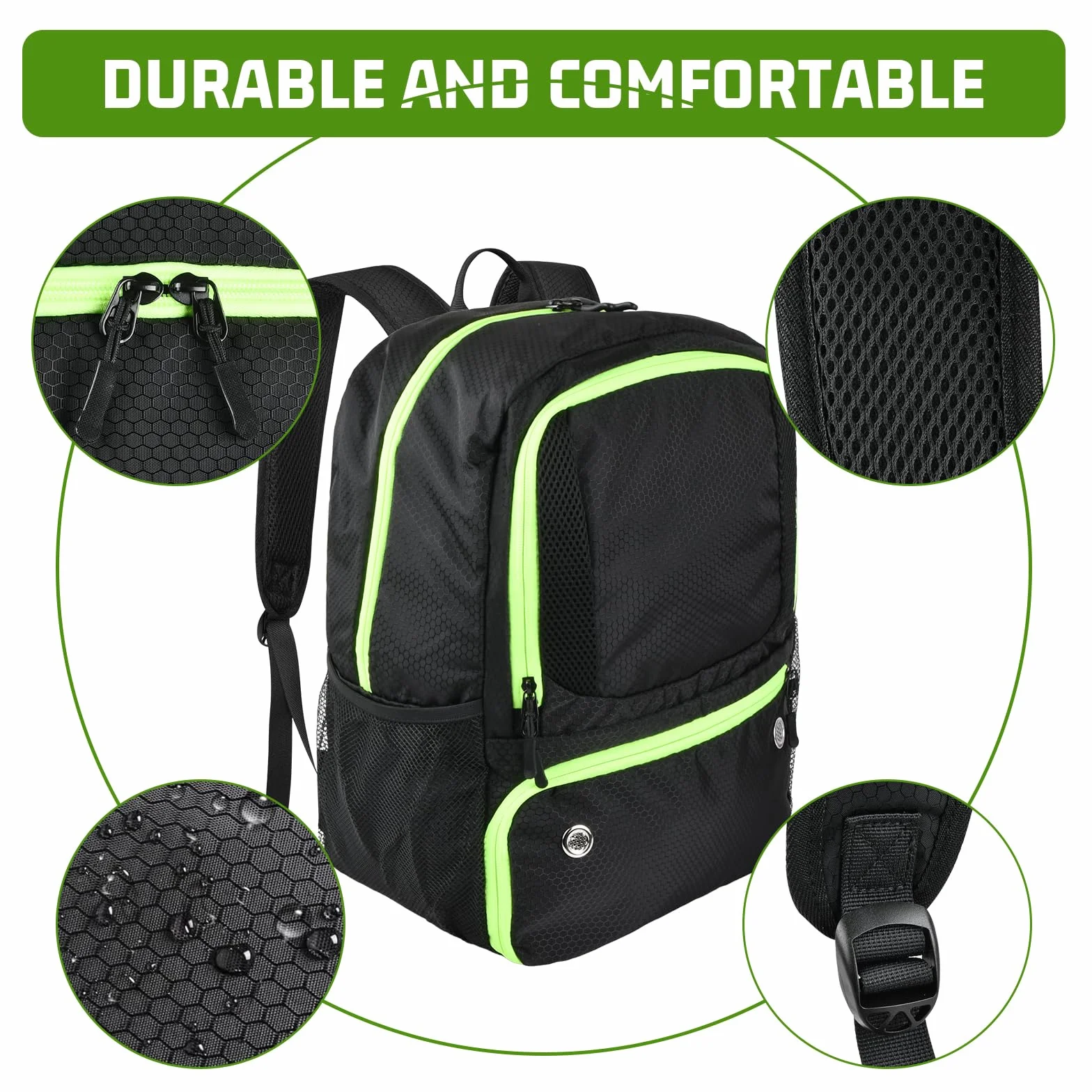 Dokeno Mochila de Fútbol con Compartimiento para Balones, Negro, 28 L