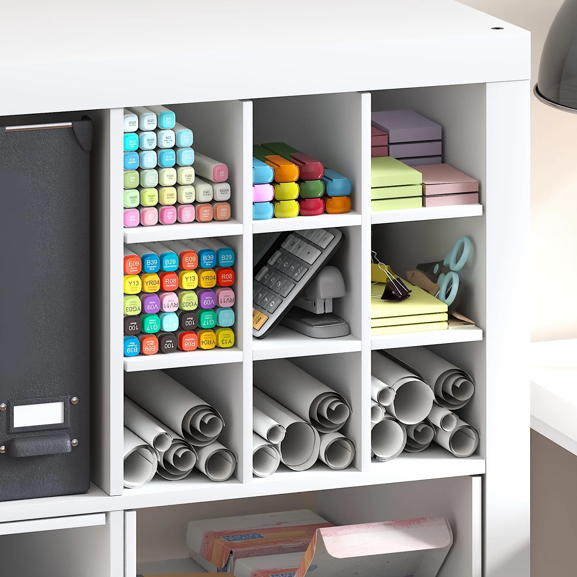Furinno Cubicle Inserto para Cubo, Organizador de Cubos de 9 Compartimentos, Accesorio de repisa, Compatible con Furinno Triple Thick Cubes y IKEA Kallax, para organización y Almacenamiento, Blanco