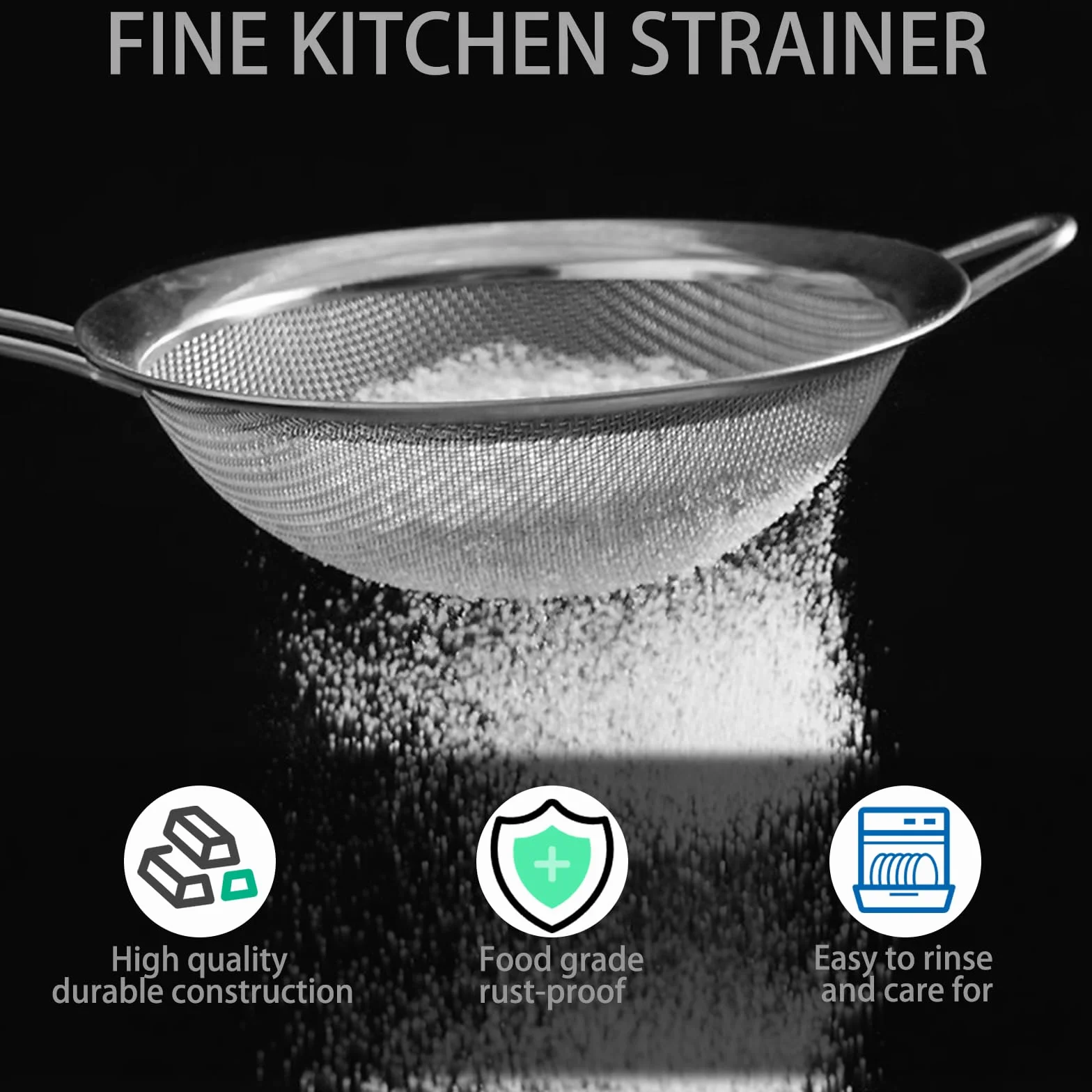 3 Coladores de Malla Fina con Mango de Acero Inoxidable de 22/27,5/35 cm de Diámetro, GeeRic Filtro duradero para Escurrir Pasta, Frutas, Verduras y Postres, Así como para Tamizar Harina