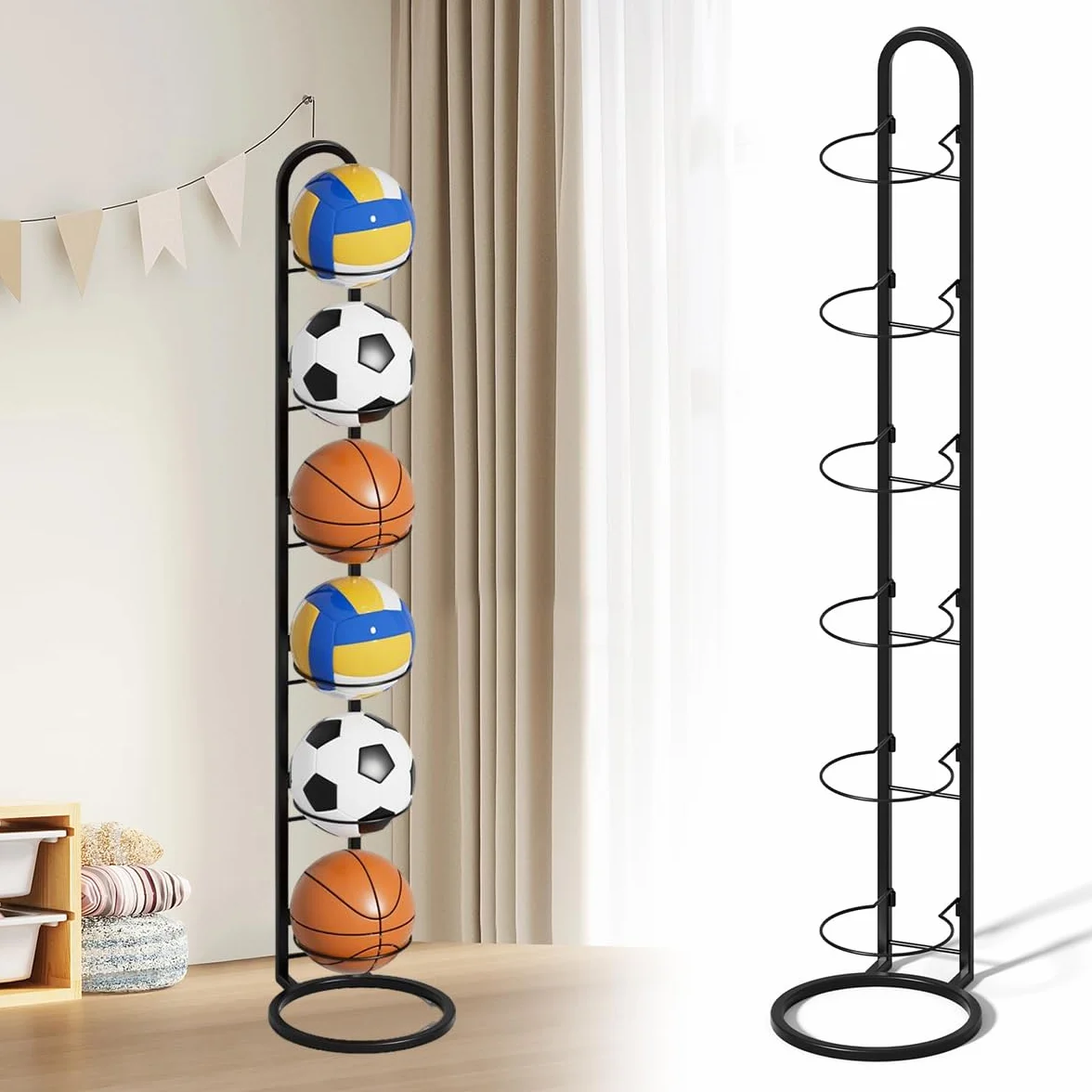Soporte para Balones de Metal, Estante de Almacenamiento para Baloncesto, Fútbol y Voleibol